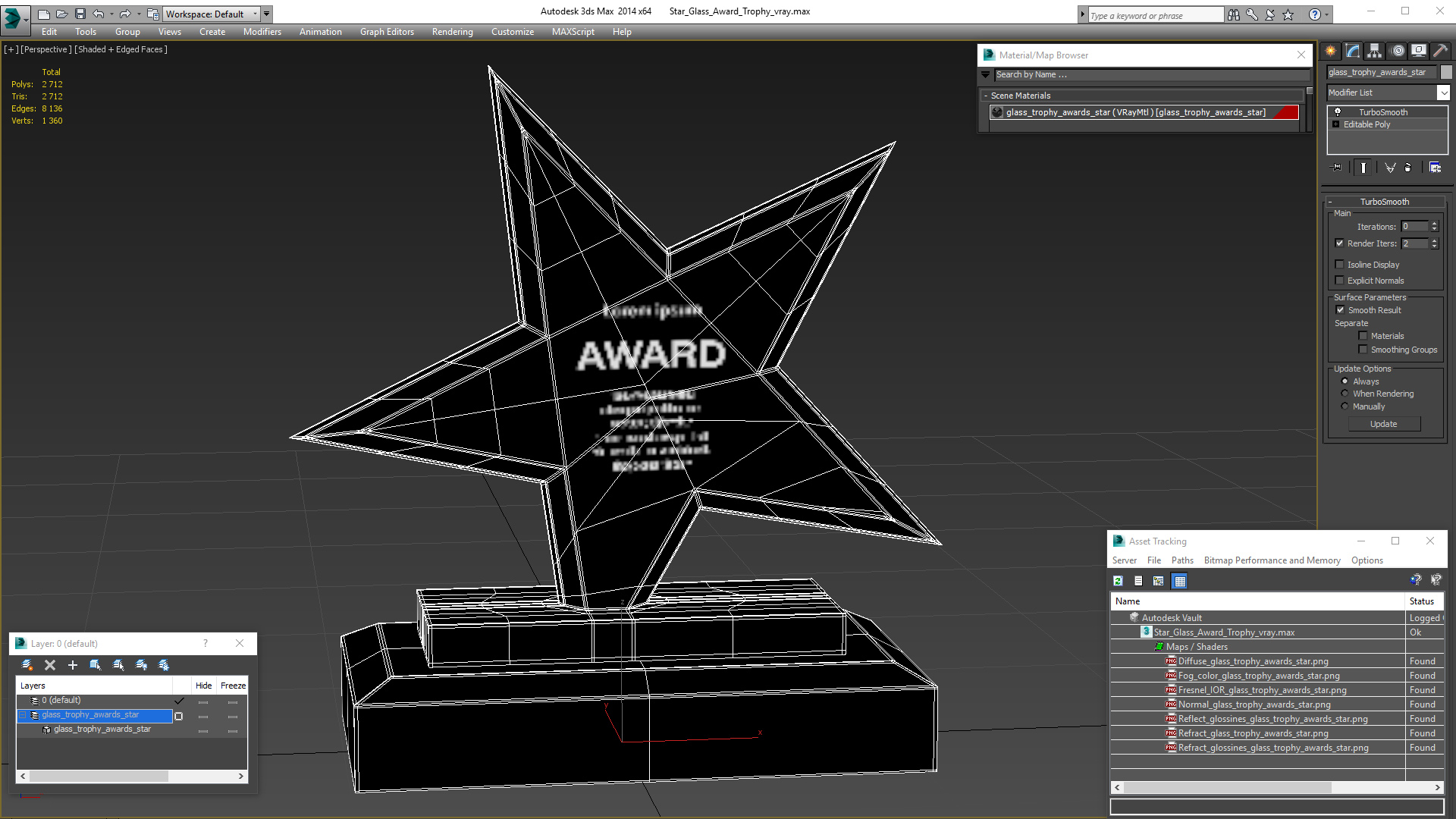 3D Star Glass Award Trophy model
