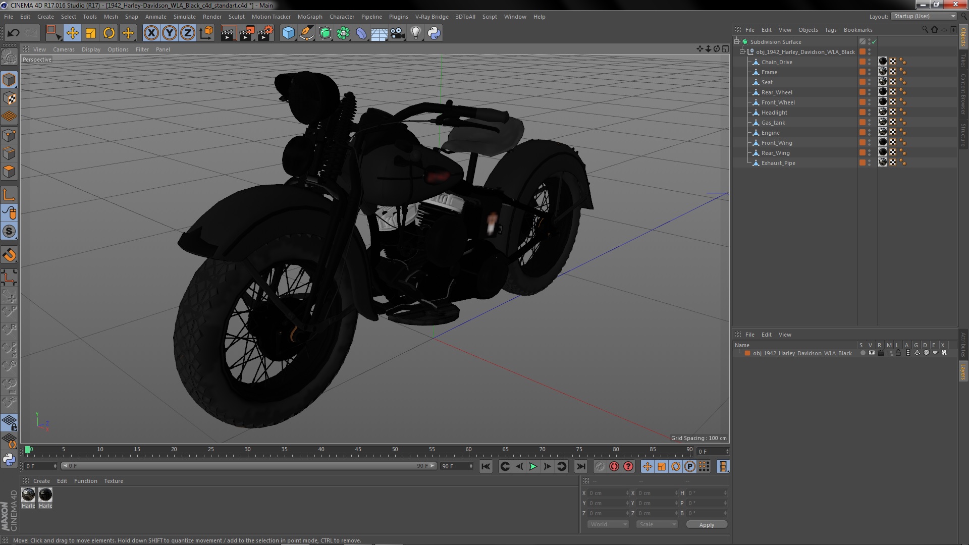 3D model 1942 Harley-Davidson WLA Black