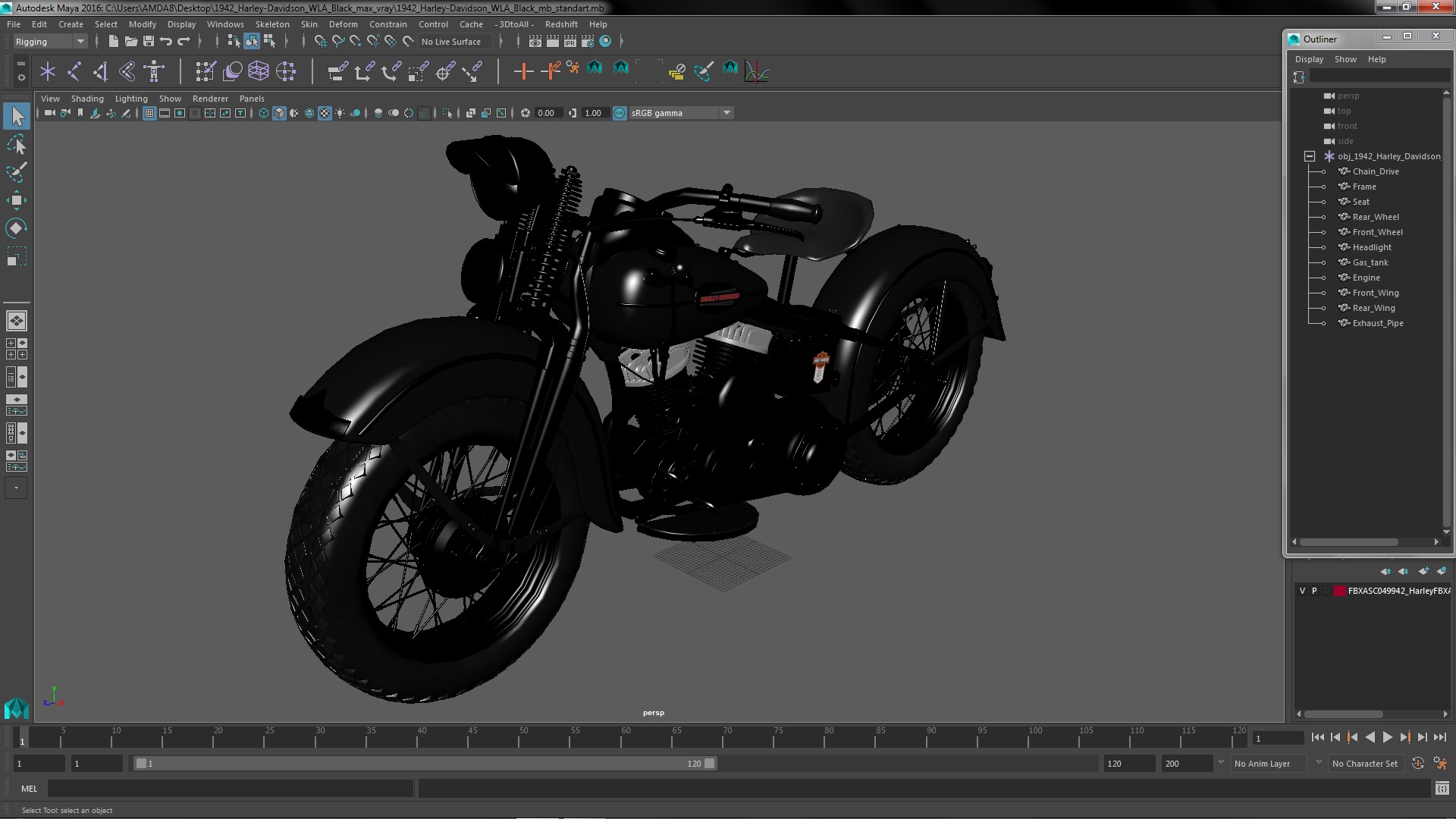 3D model 1942 Harley-Davidson WLA Black