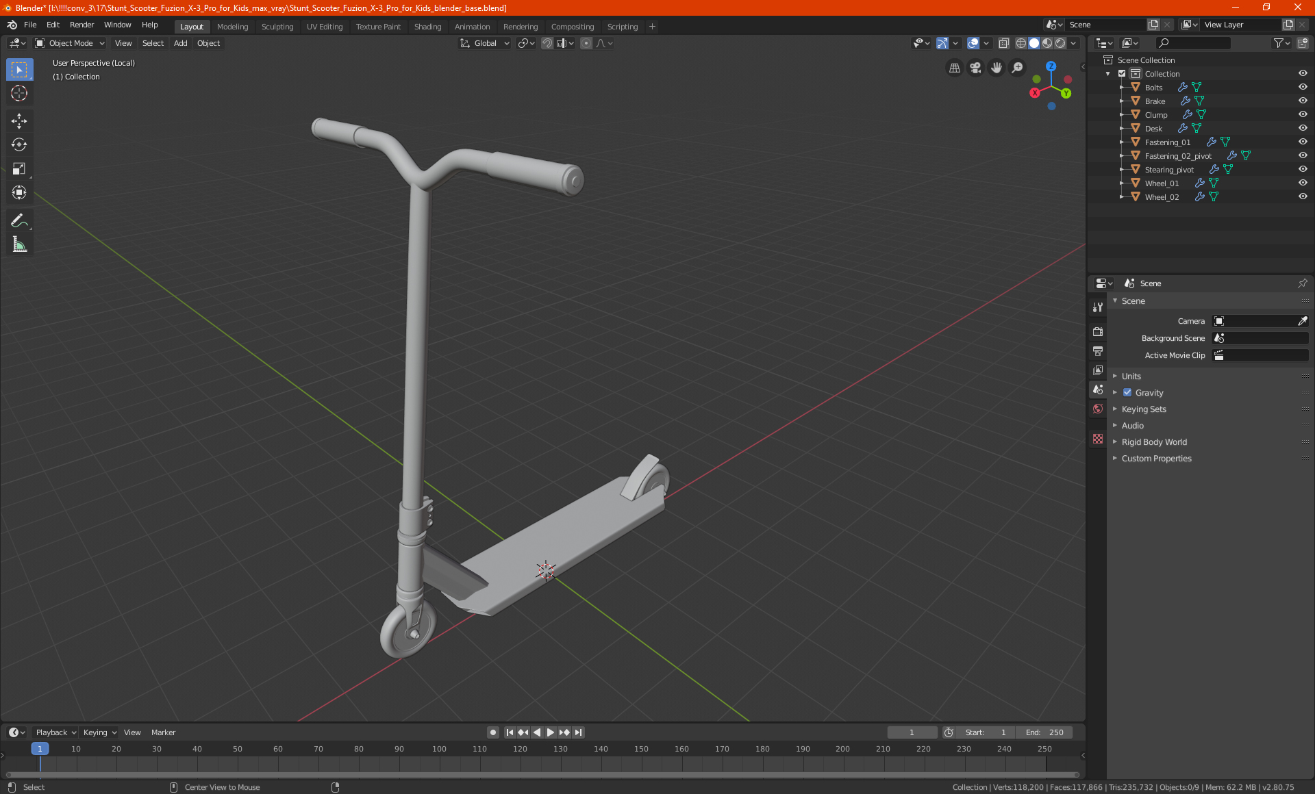Stunt Scooter Fuzion X-3 Pro for Kids 3D