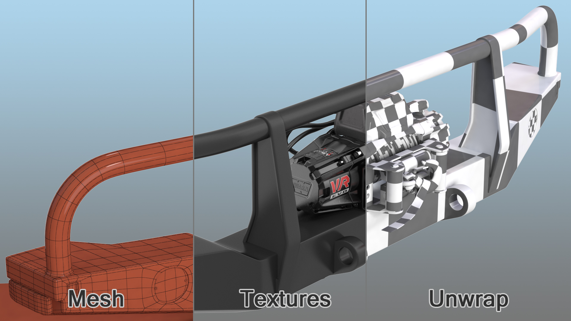 3D model Bullbar Push Bumper Electric Winch WARN EVO10