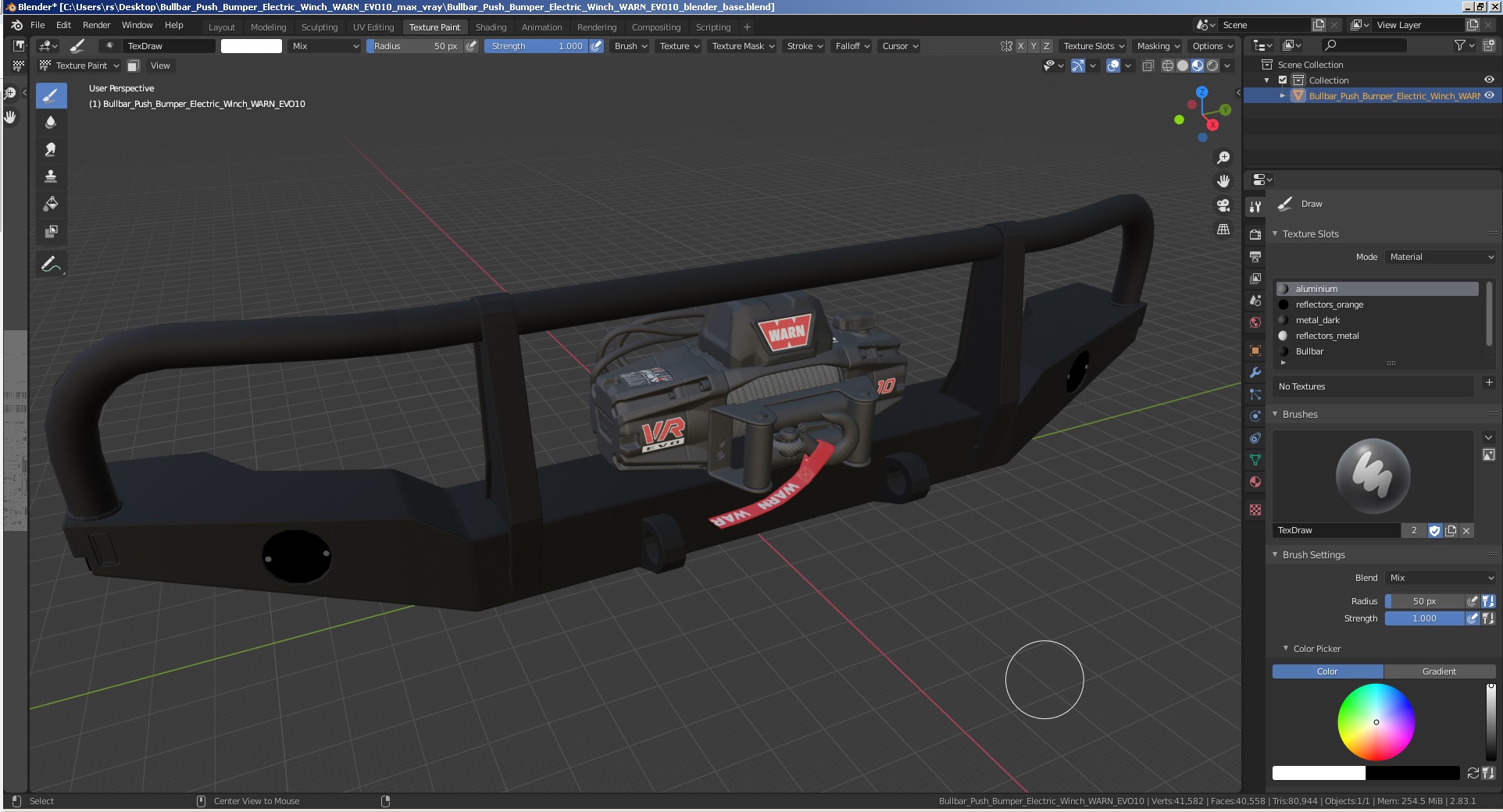 3D model Bullbar Push Bumper Electric Winch WARN EVO10