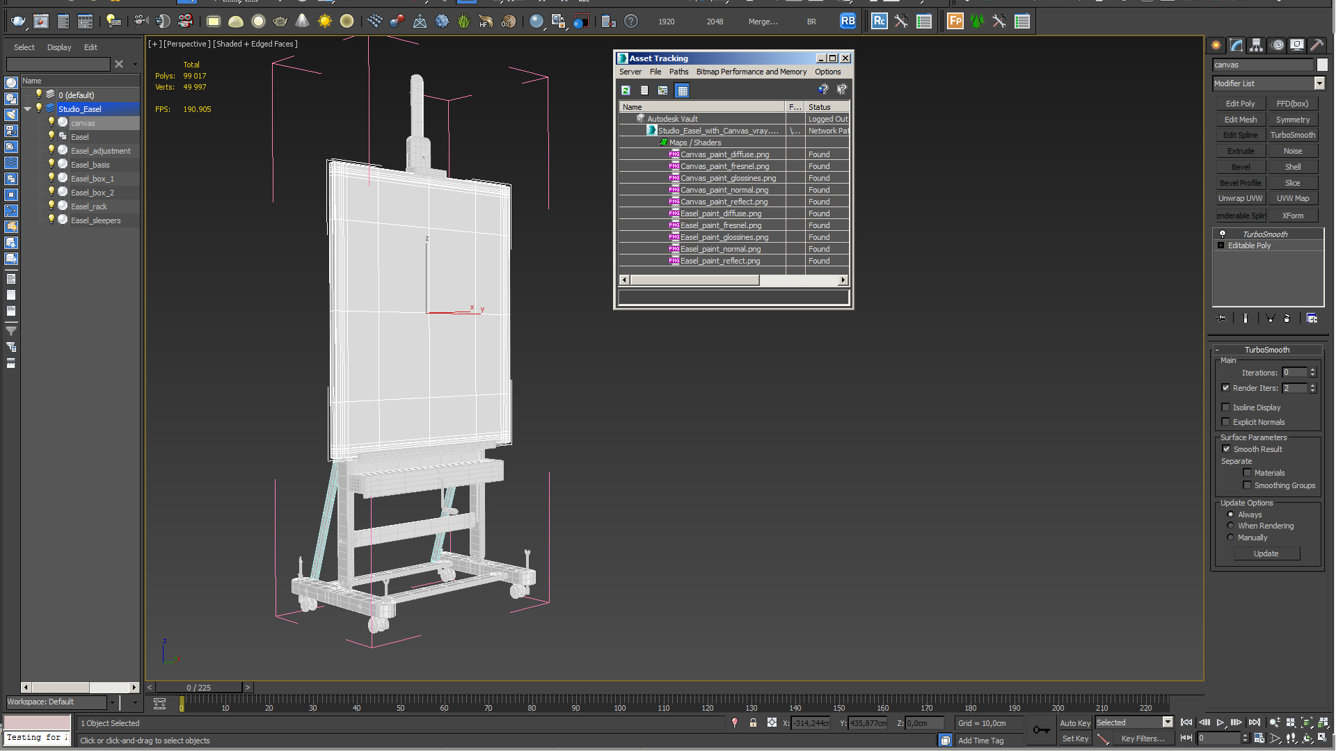 Studio Easel with Canvas 3D model