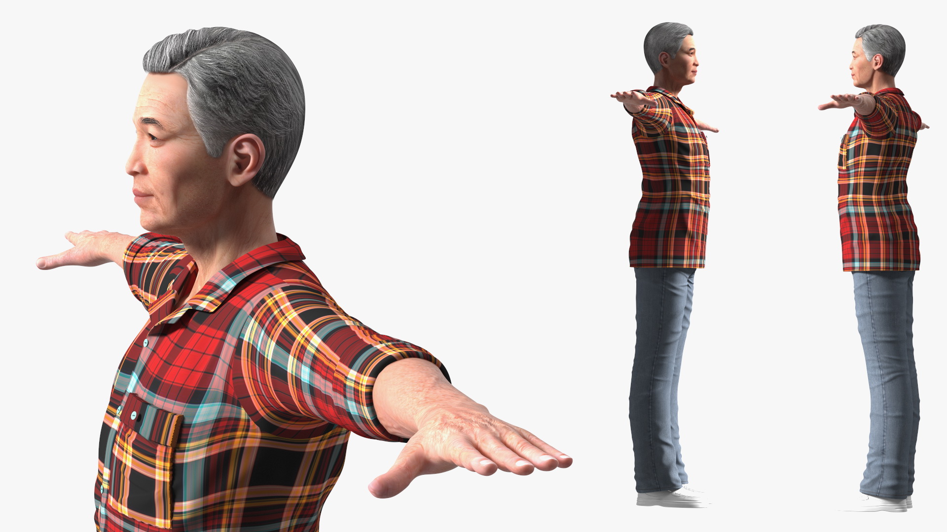 3D Chinese Elderly Man Home Style Rigged for Cinema 4D