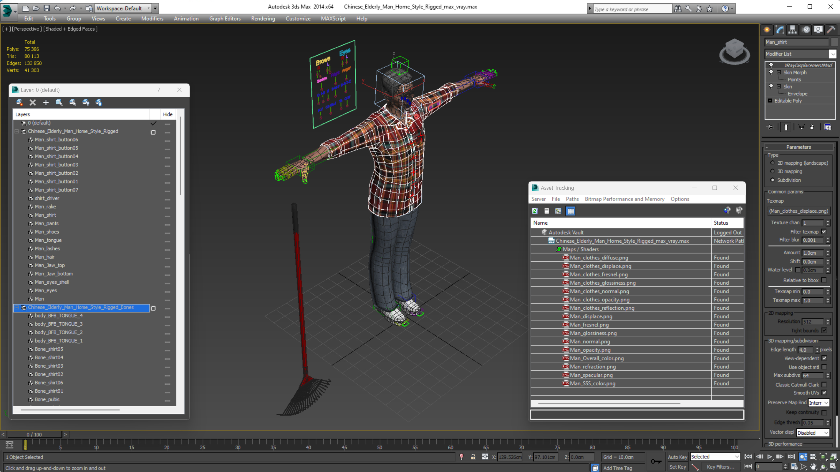 3D Chinese Elderly Man Home Style Rigged for Cinema 4D