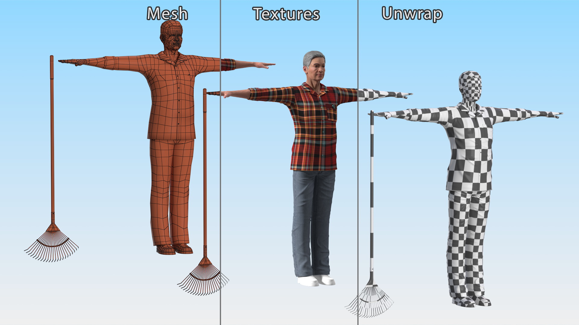 3D Chinese Elderly Man Home Style Rigged for Cinema 4D