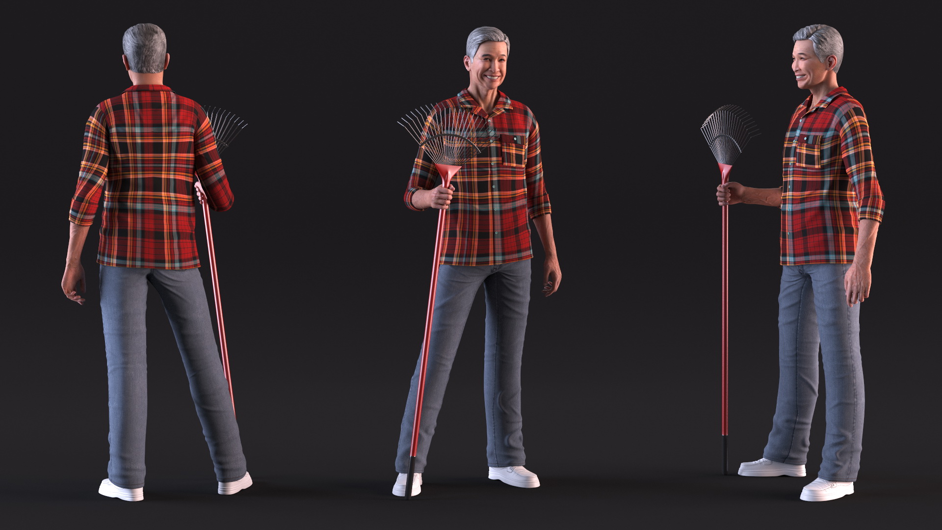 3D Chinese Elderly Man Home Style Rigged for Cinema 4D