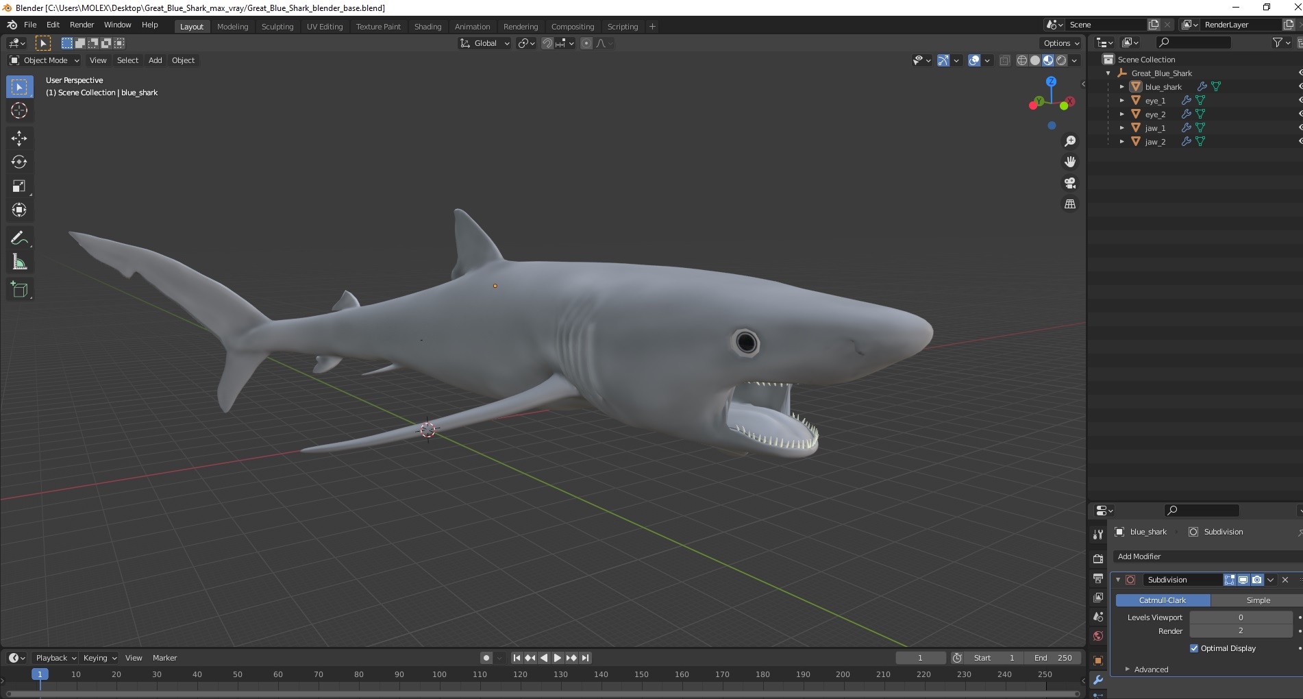 3D Great Blue Shark