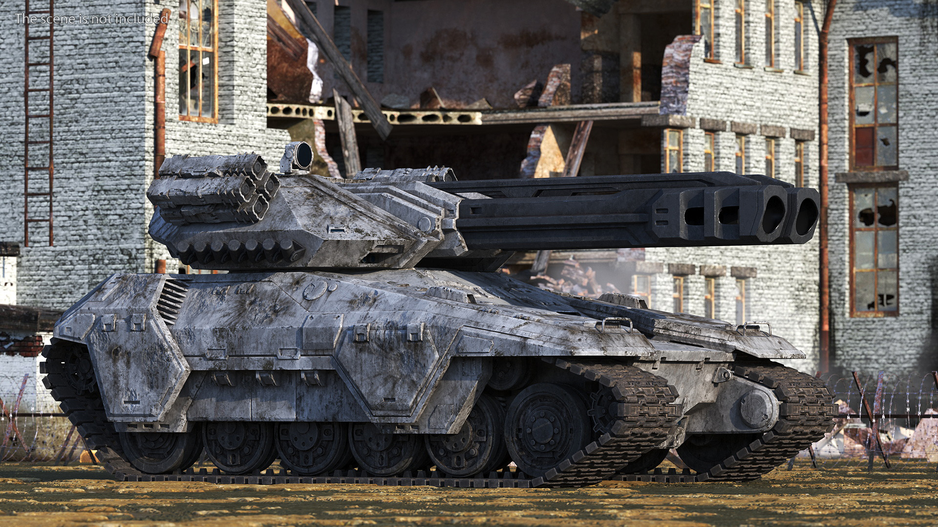3D model Futuristic Battle Tank with Damage Rigged for Maya