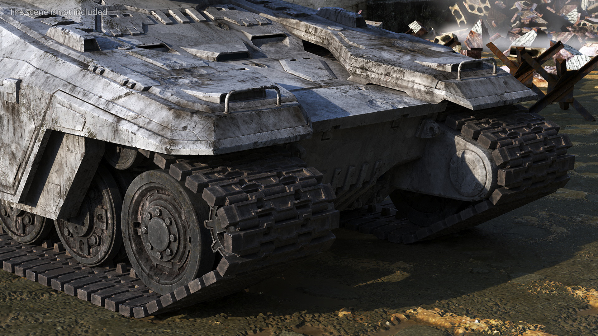 3D model Futuristic Battle Tank with Damage Rigged for Maya