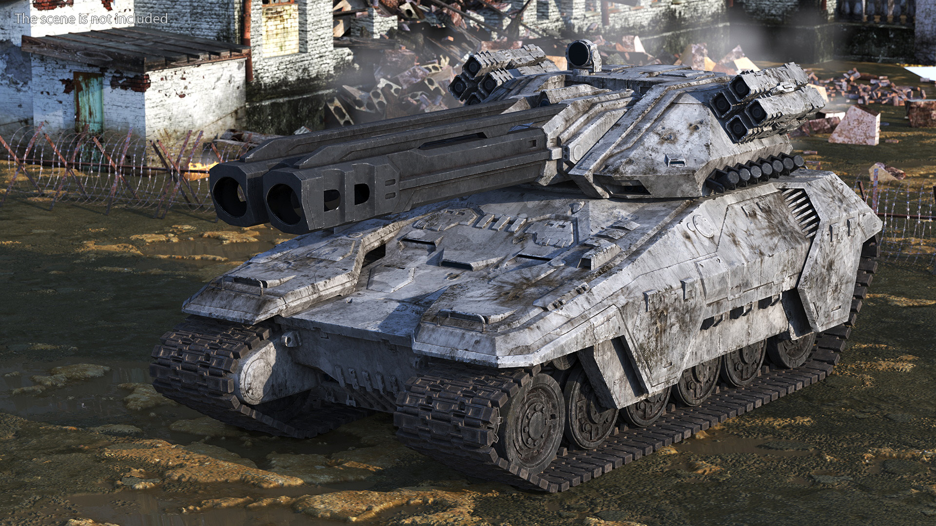3D model Futuristic Battle Tank with Damage Rigged for Maya