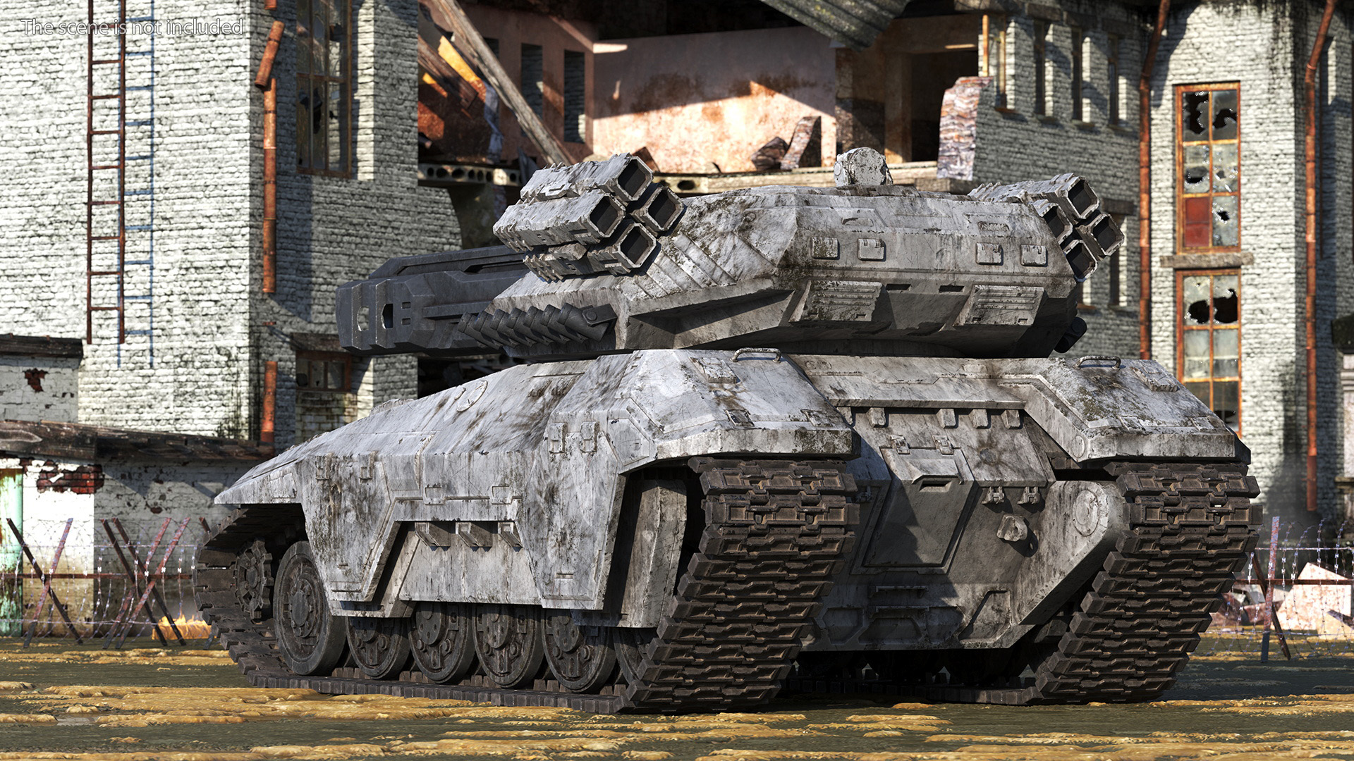 3D model Futuristic Battle Tank with Damage Rigged for Maya