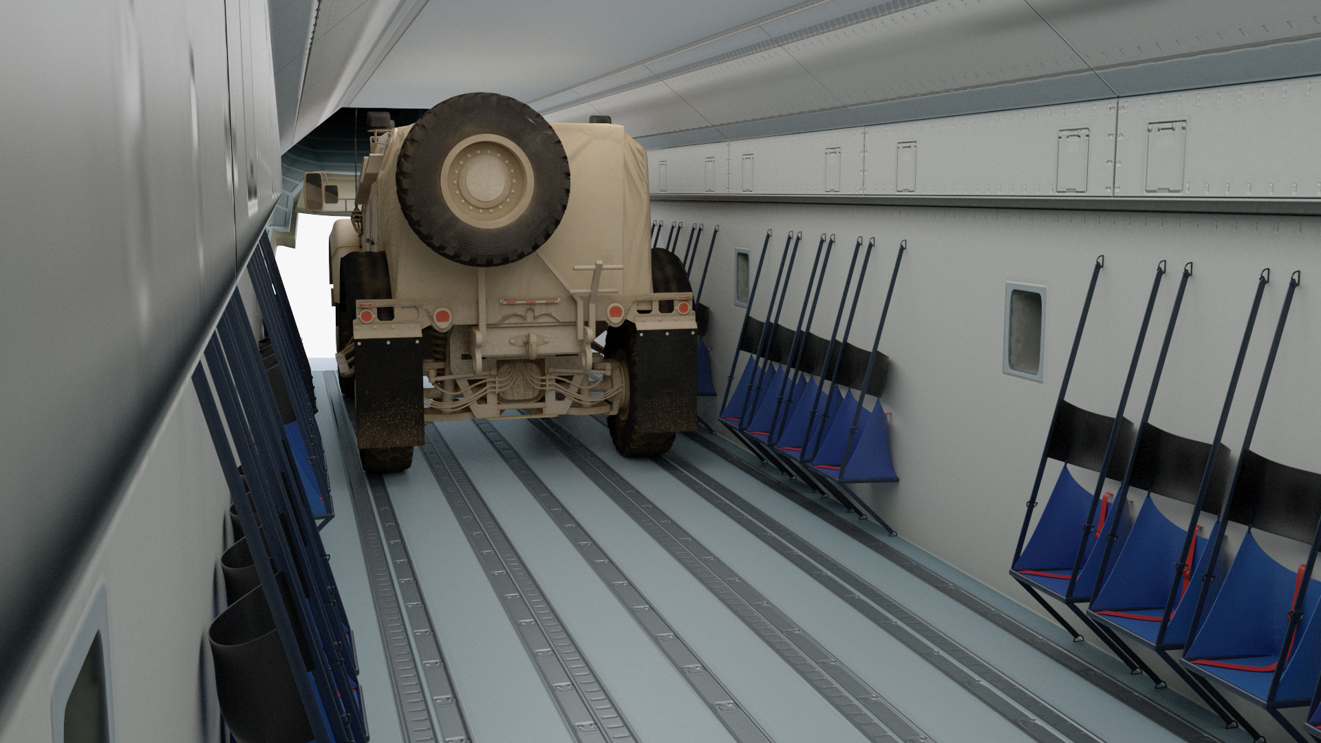 Oshkosh M ATV Loaded in Airbus Atlas Military Transport Rigged 3D