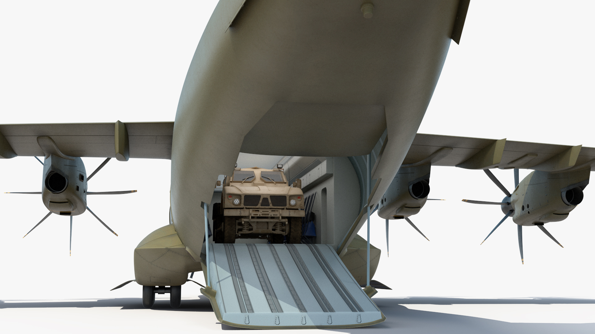 Oshkosh M ATV Loaded in Airbus Atlas Military Transport Rigged 3D
