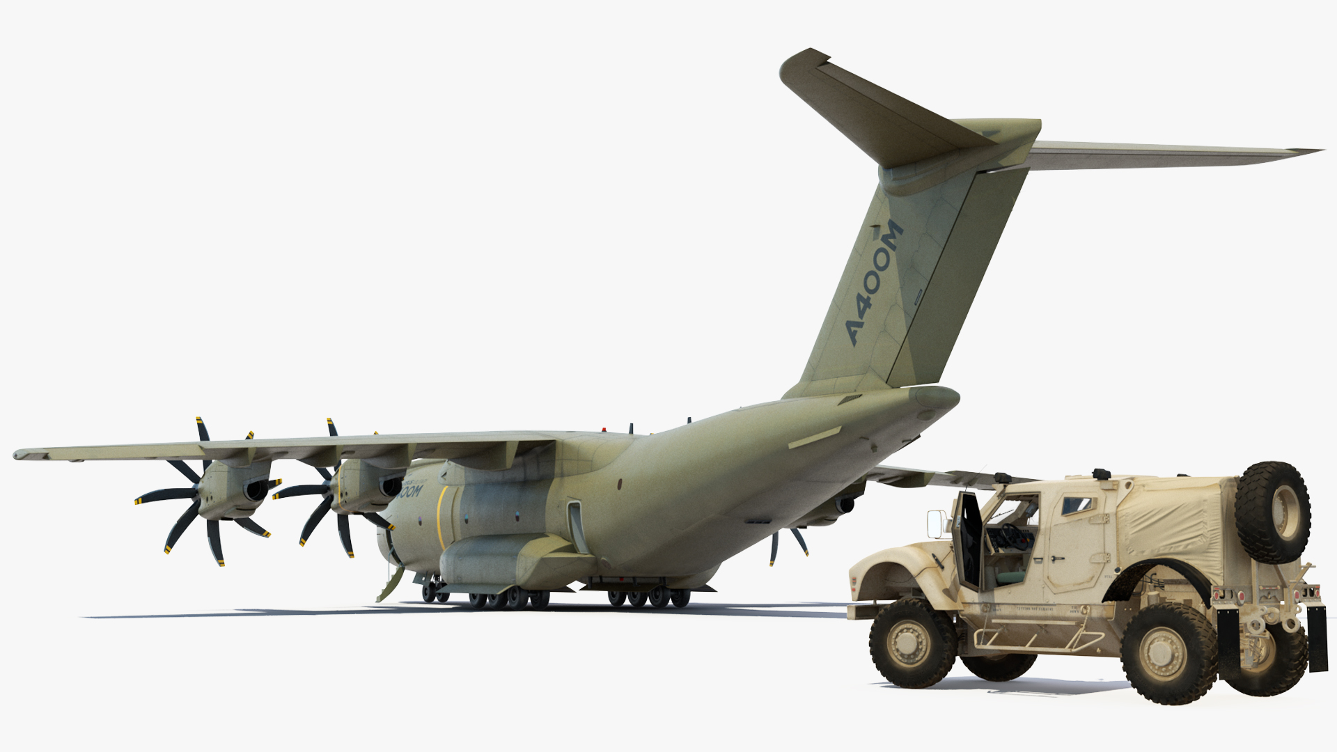 Oshkosh M ATV Loaded in Airbus Atlas Military Transport Rigged 3D