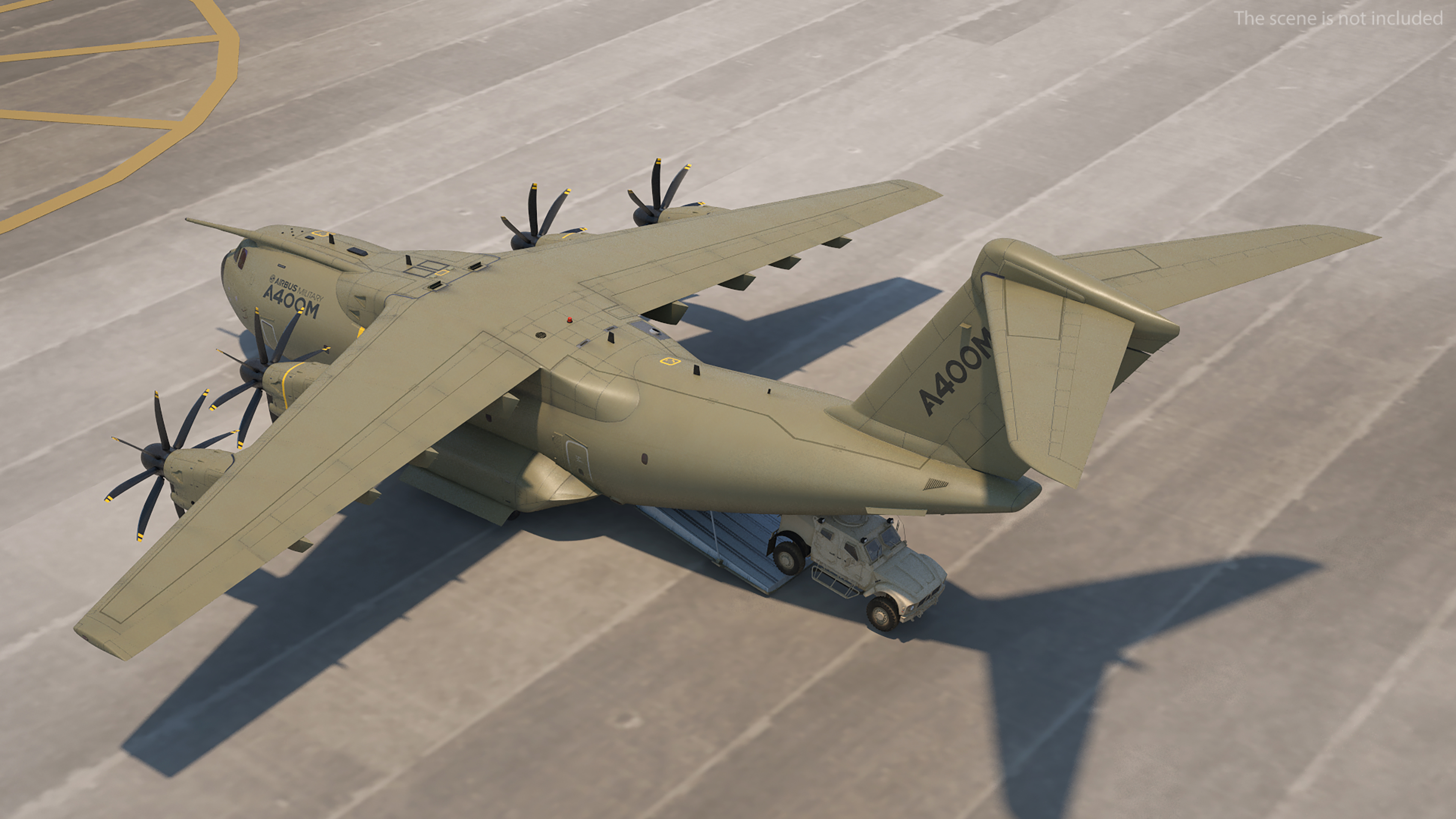 Oshkosh M ATV Loaded in Airbus Atlas Military Transport Rigged 3D