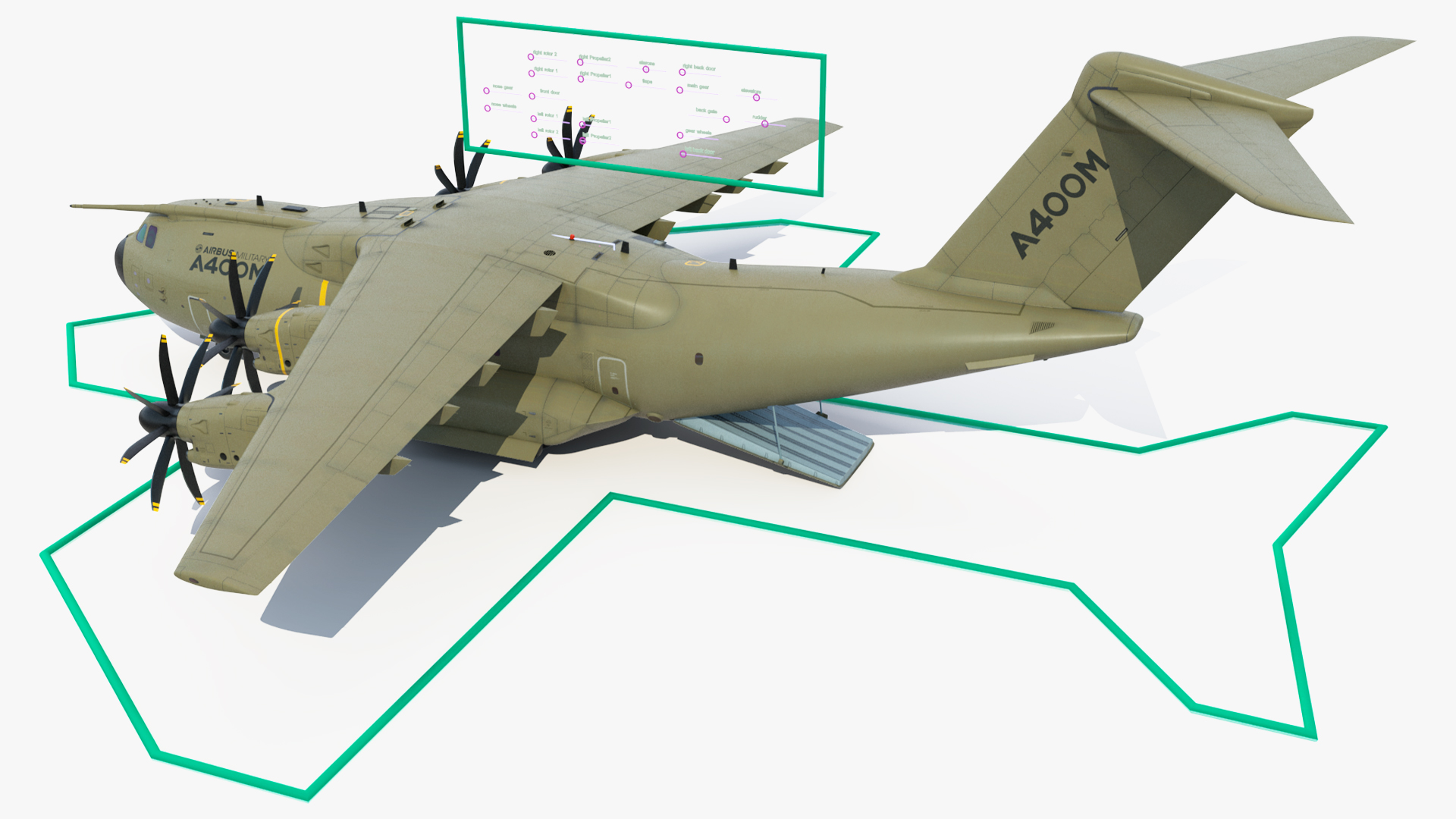 Oshkosh M ATV Loaded in Airbus Atlas Military Transport Rigged 3D