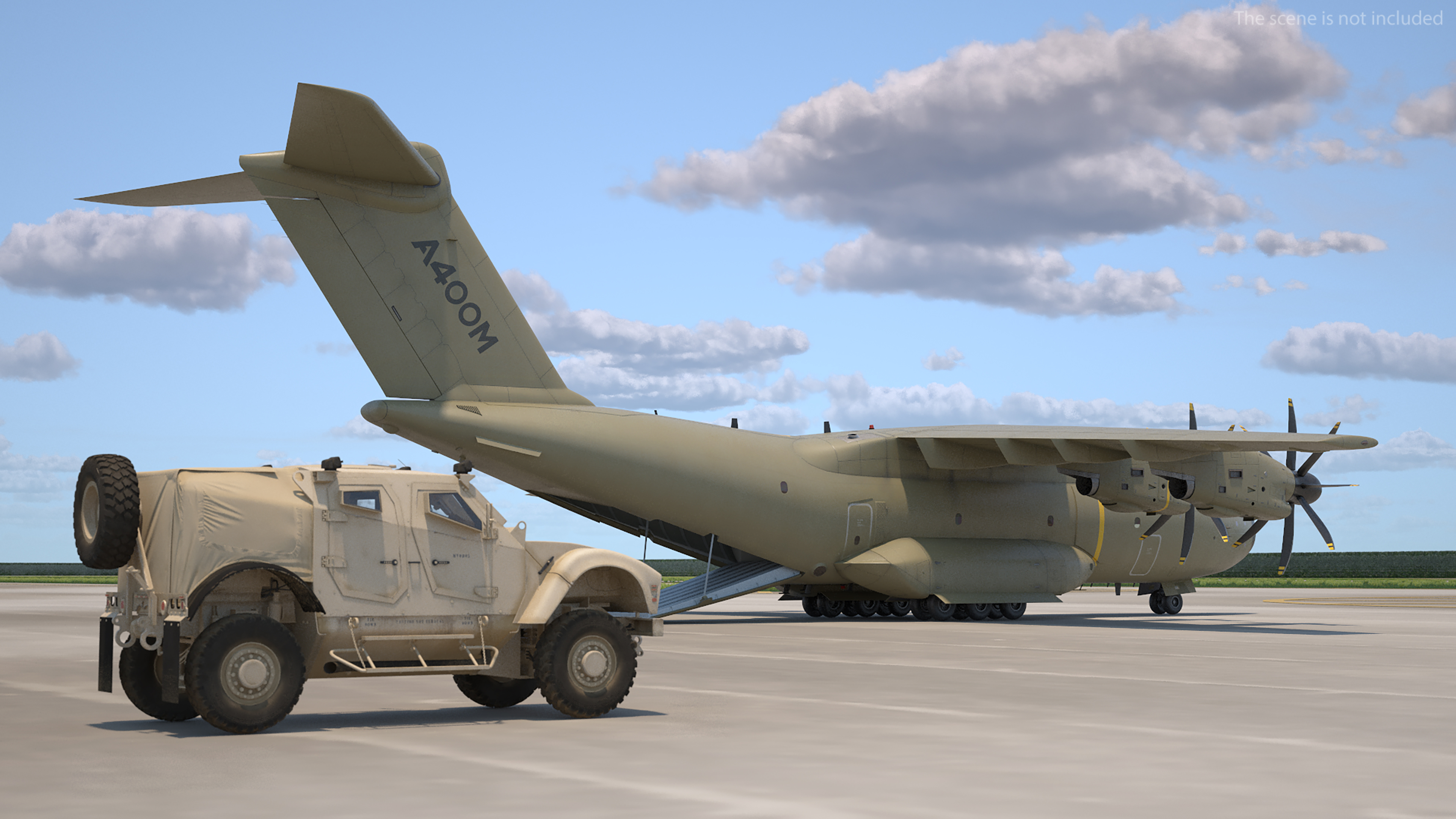 Oshkosh M ATV Loaded in Airbus Atlas Military Transport Rigged 3D