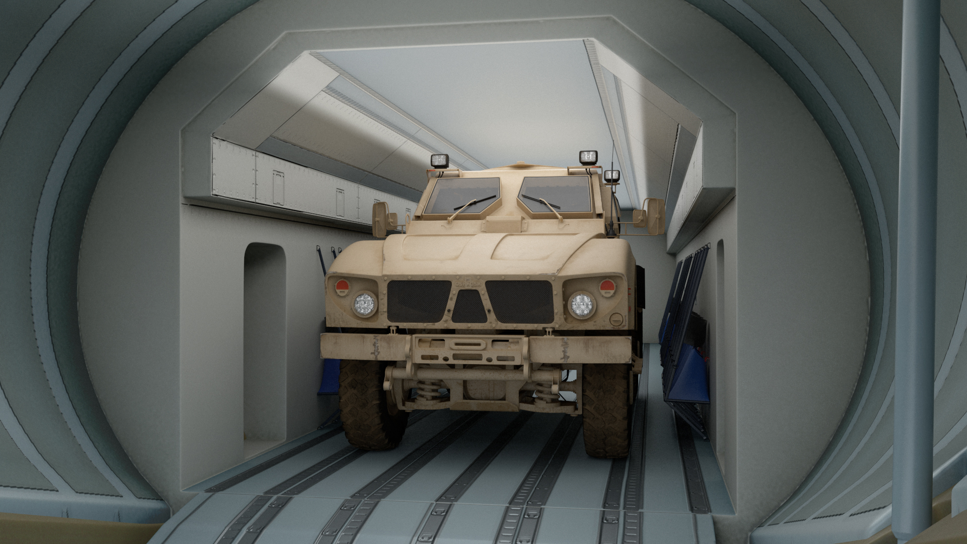 Oshkosh M ATV Loaded in Airbus Atlas Military Transport Rigged 3D