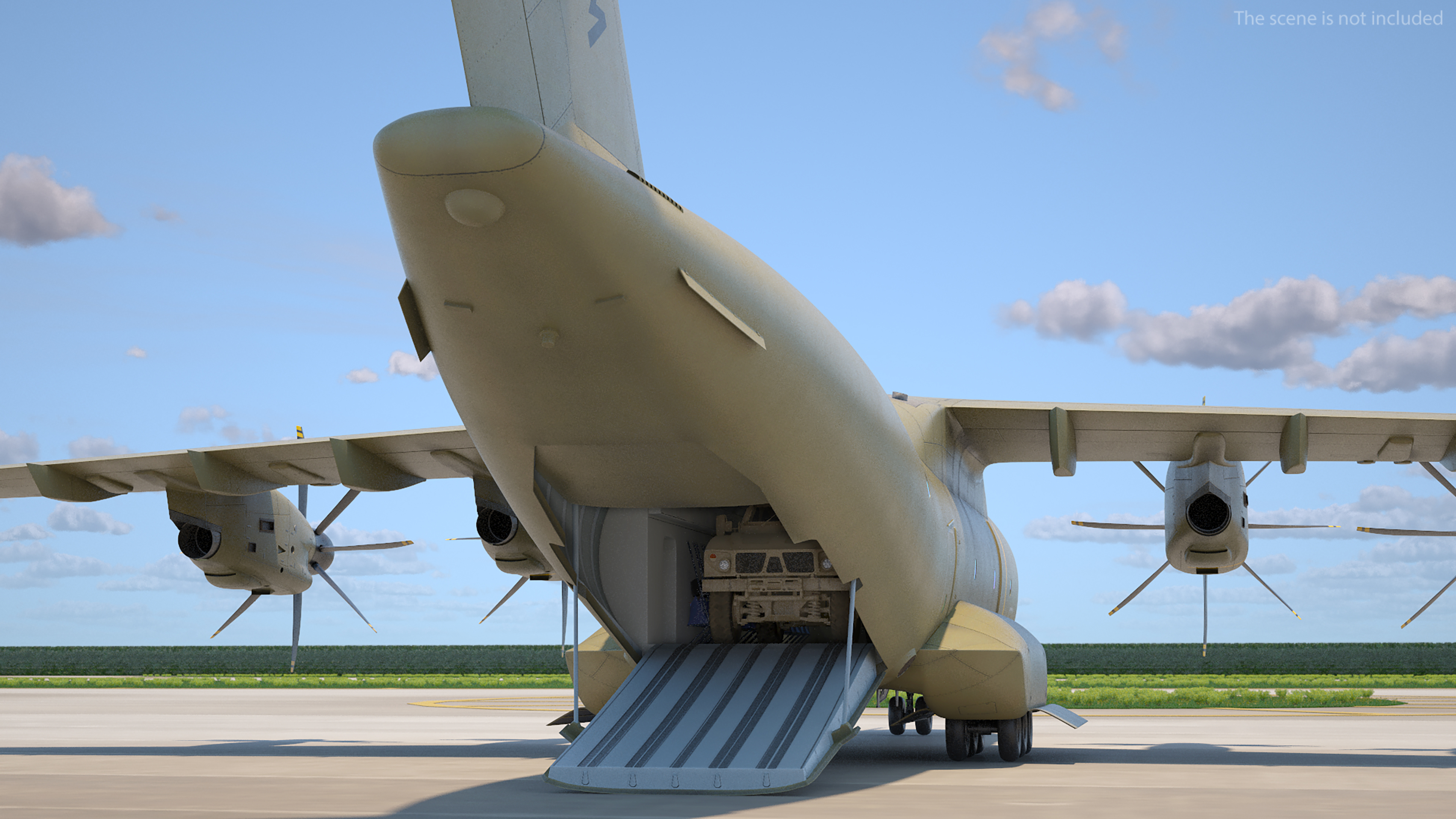 Oshkosh M ATV Loaded in Airbus Atlas Military Transport Rigged 3D
