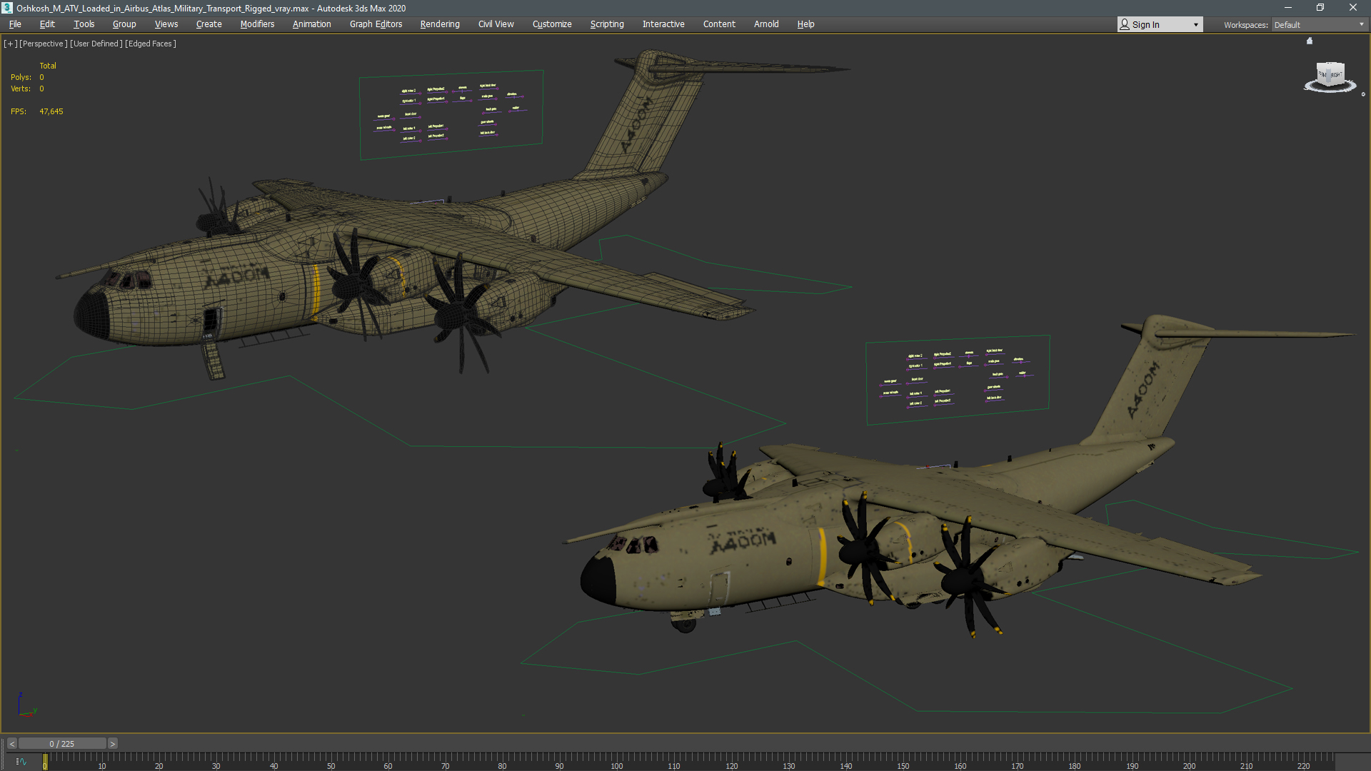 Oshkosh M ATV Loaded in Airbus Atlas Military Transport Rigged 3D