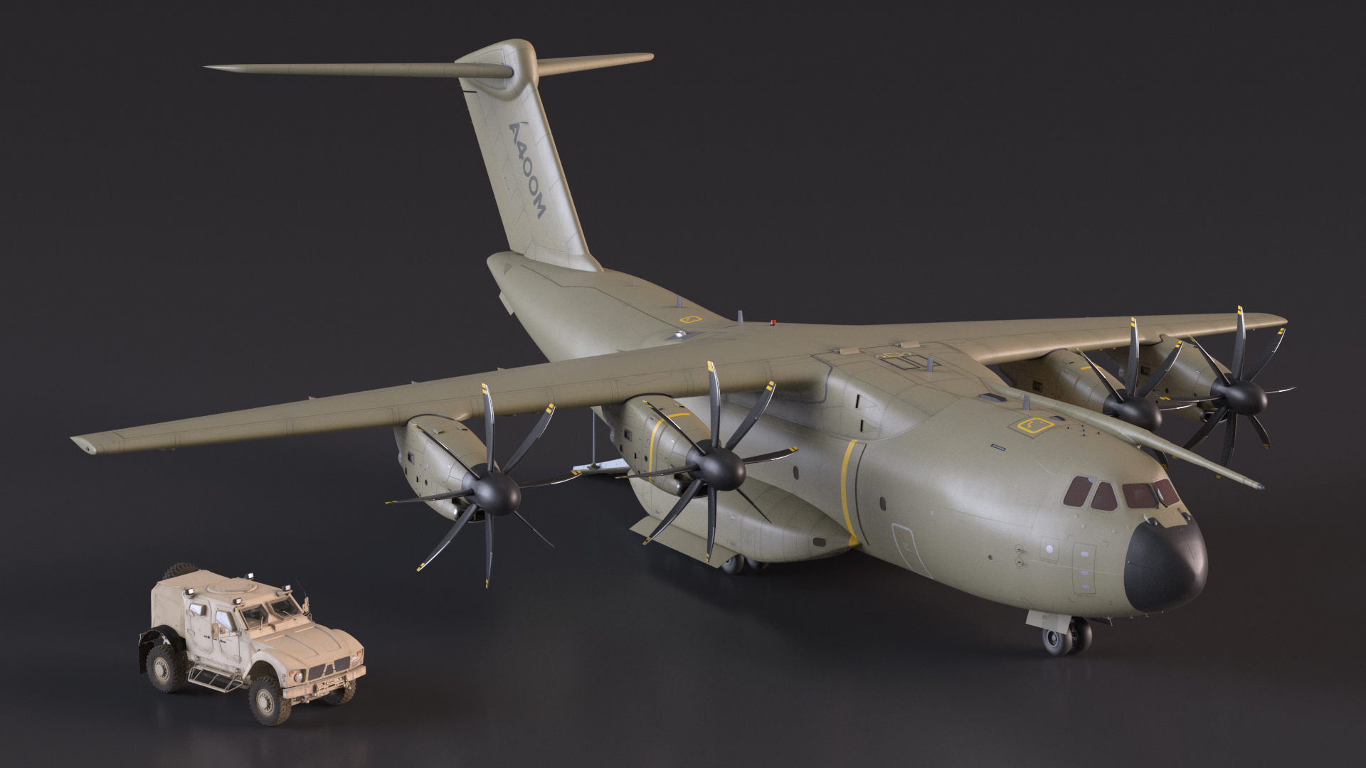 Oshkosh M ATV Loaded in Airbus Atlas Military Transport Rigged 3D