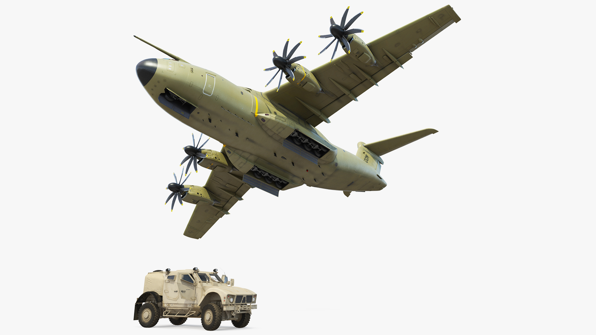 Oshkosh M ATV Loaded in Airbus Atlas Military Transport Rigged 3D
