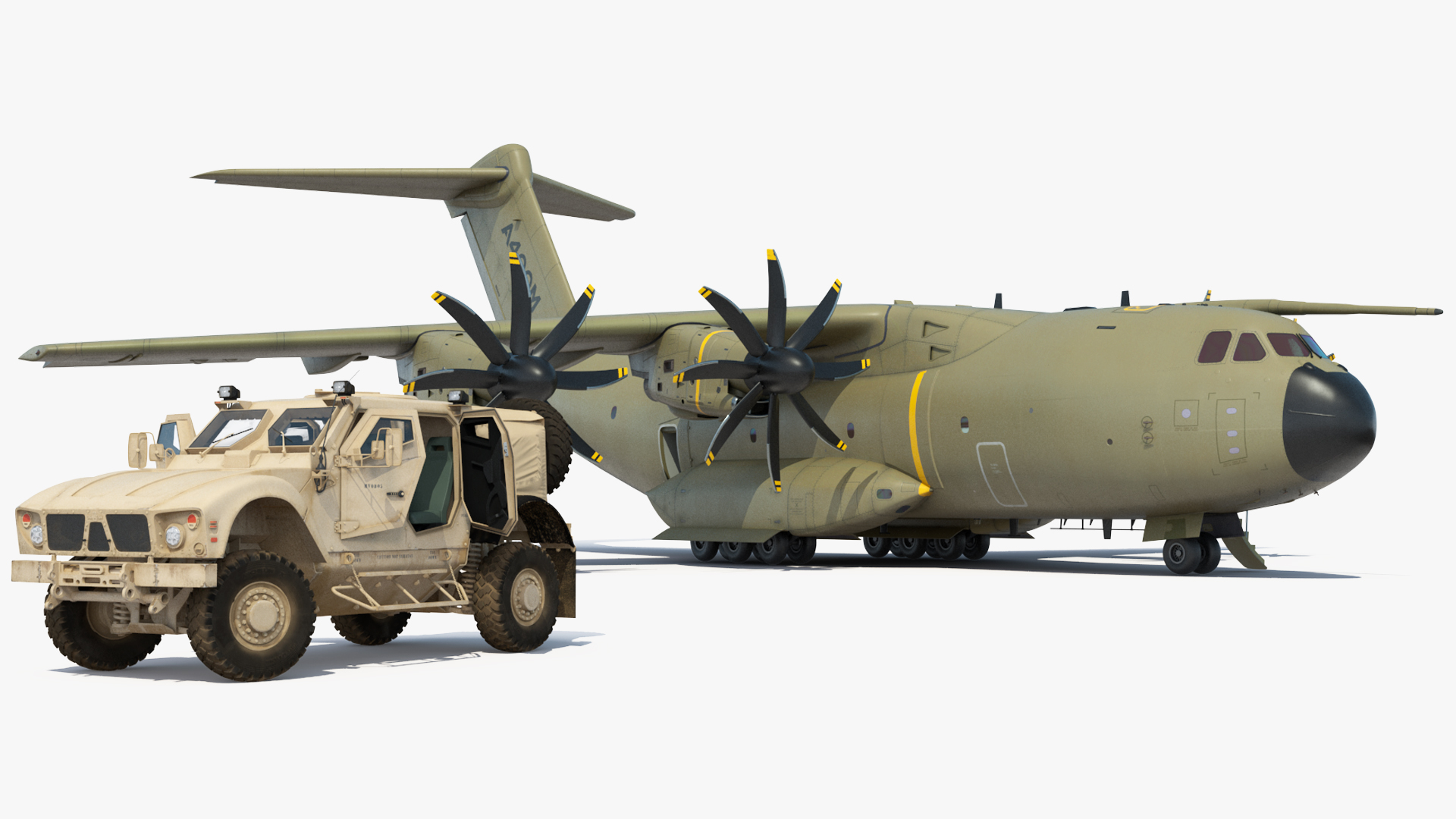 Oshkosh M ATV Loaded in Airbus Atlas Military Transport Rigged 3D