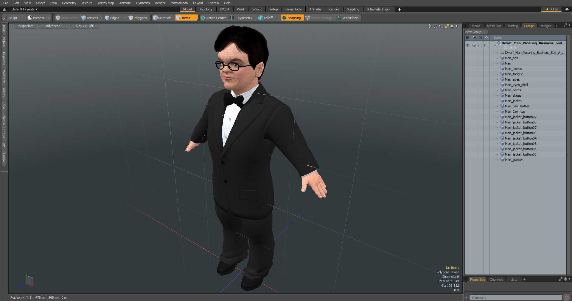 3D Dwarf Man Wearing Business Suit A-pose model