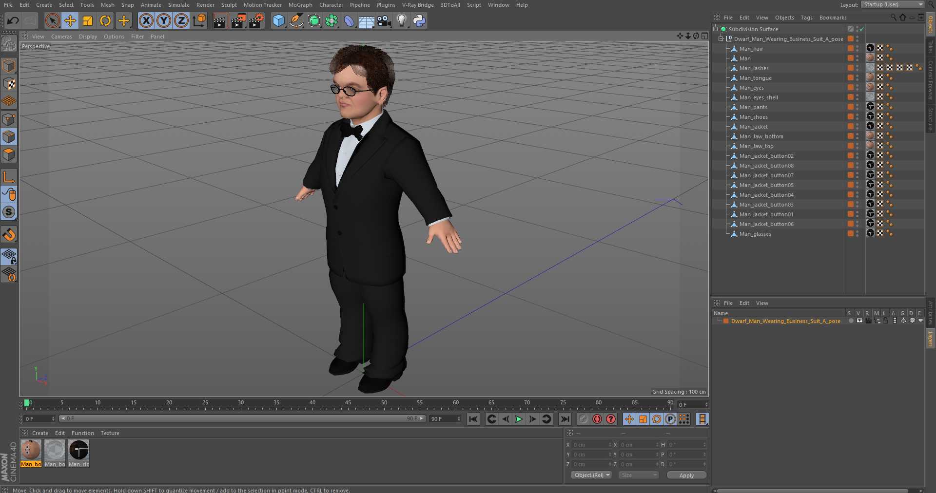 3D Dwarf Man Wearing Business Suit A-pose model