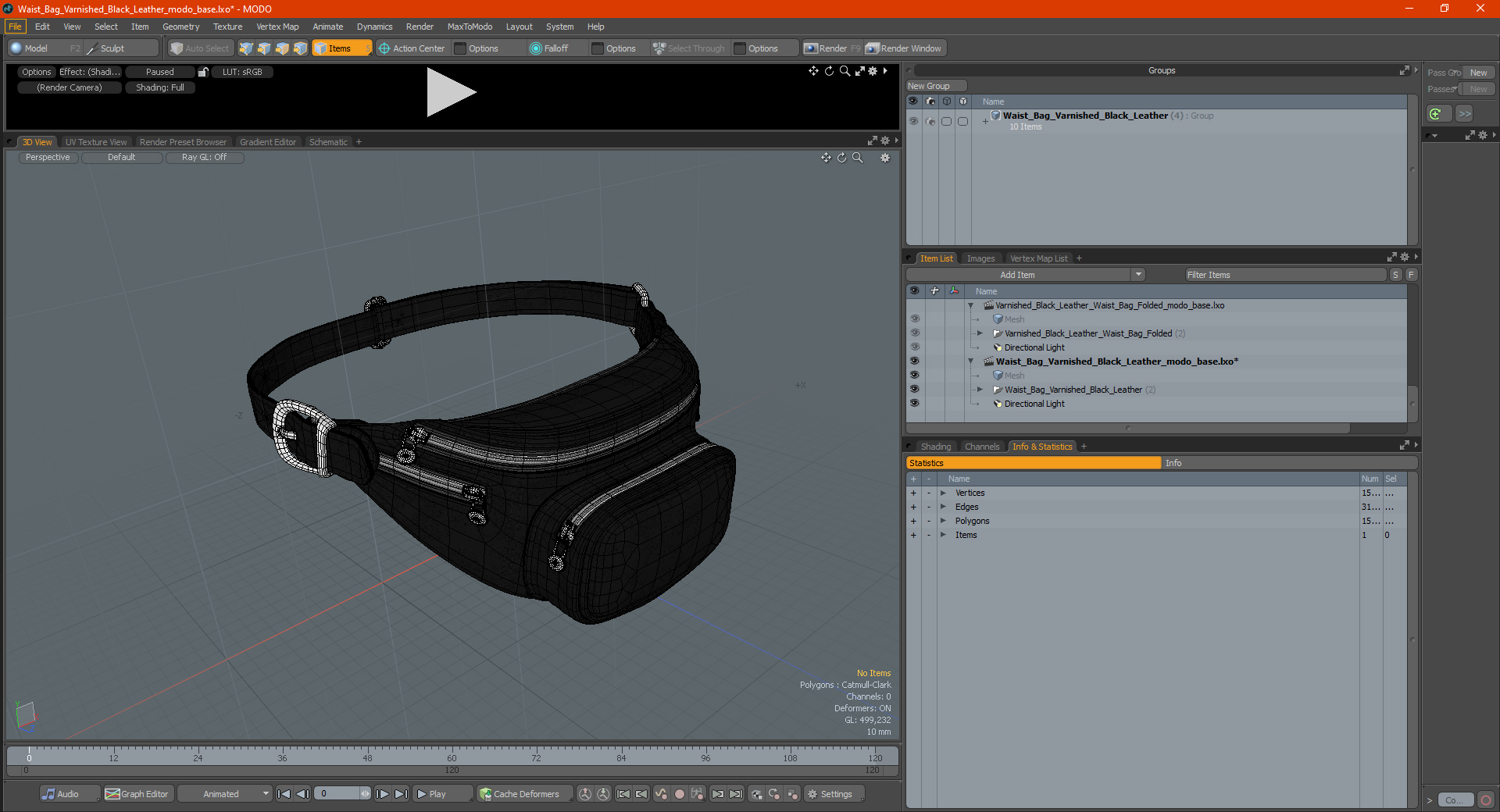 3D Waist Bag Varnished Black Leather model