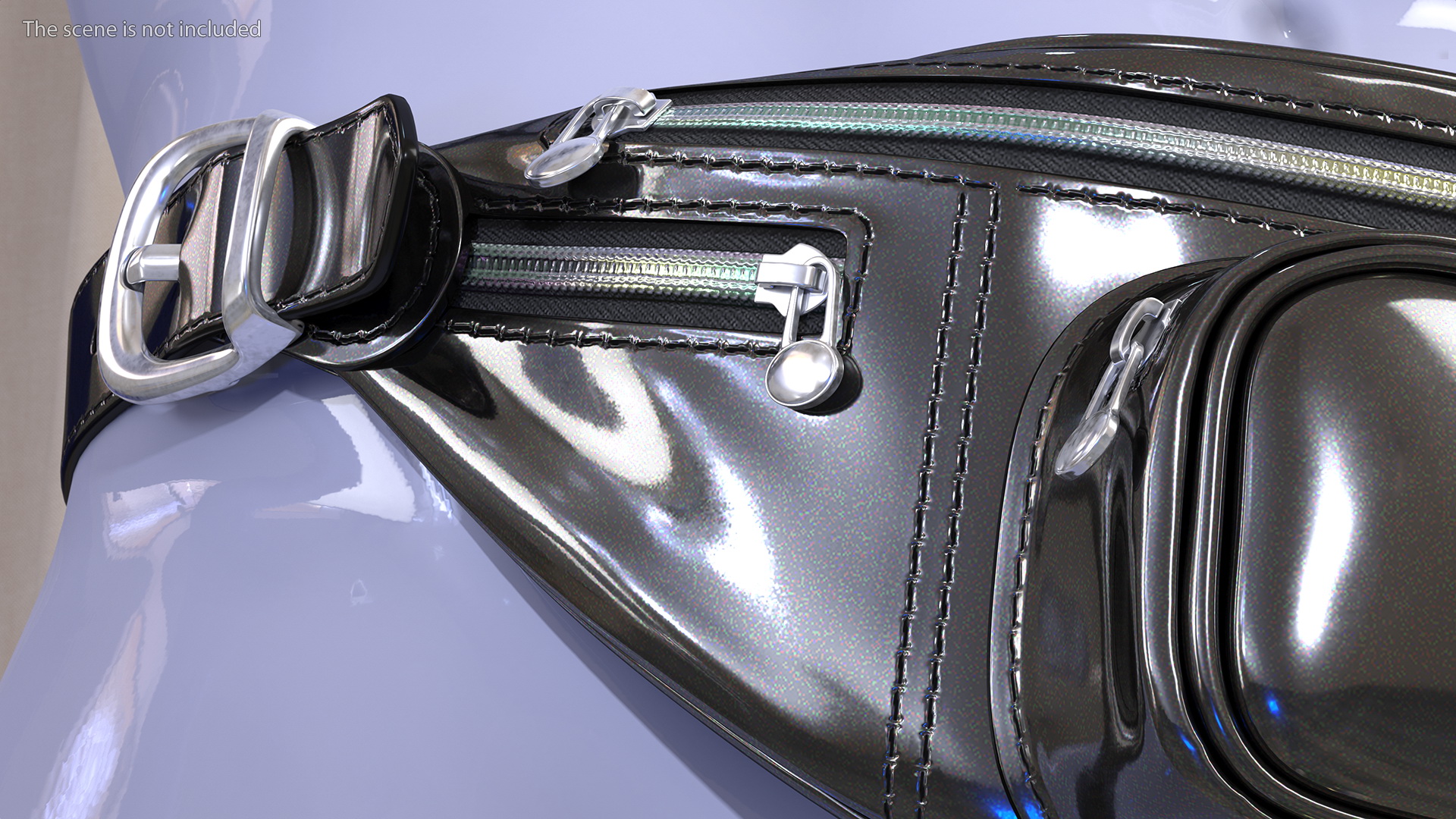 3D Waist Bag Varnished Black Leather model