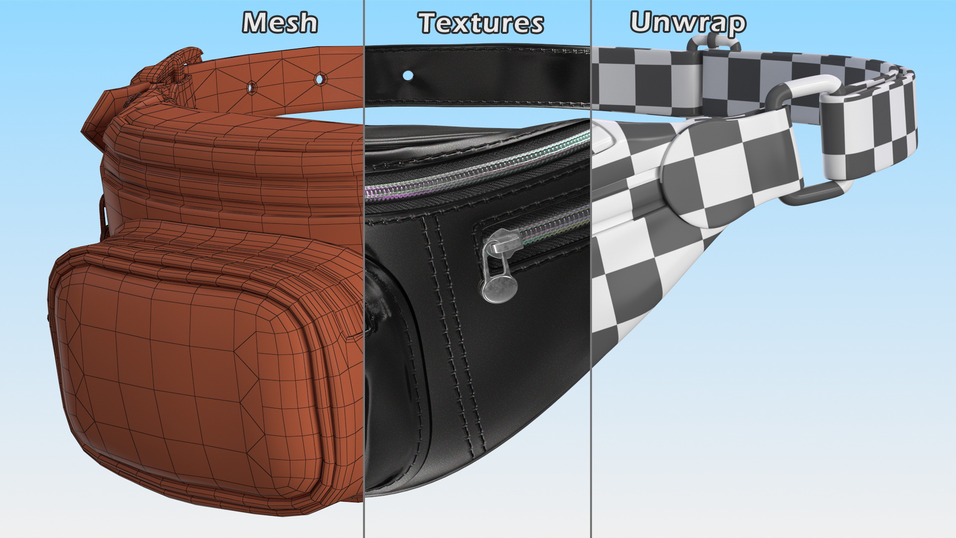 3D Waist Bag Varnished Black Leather model