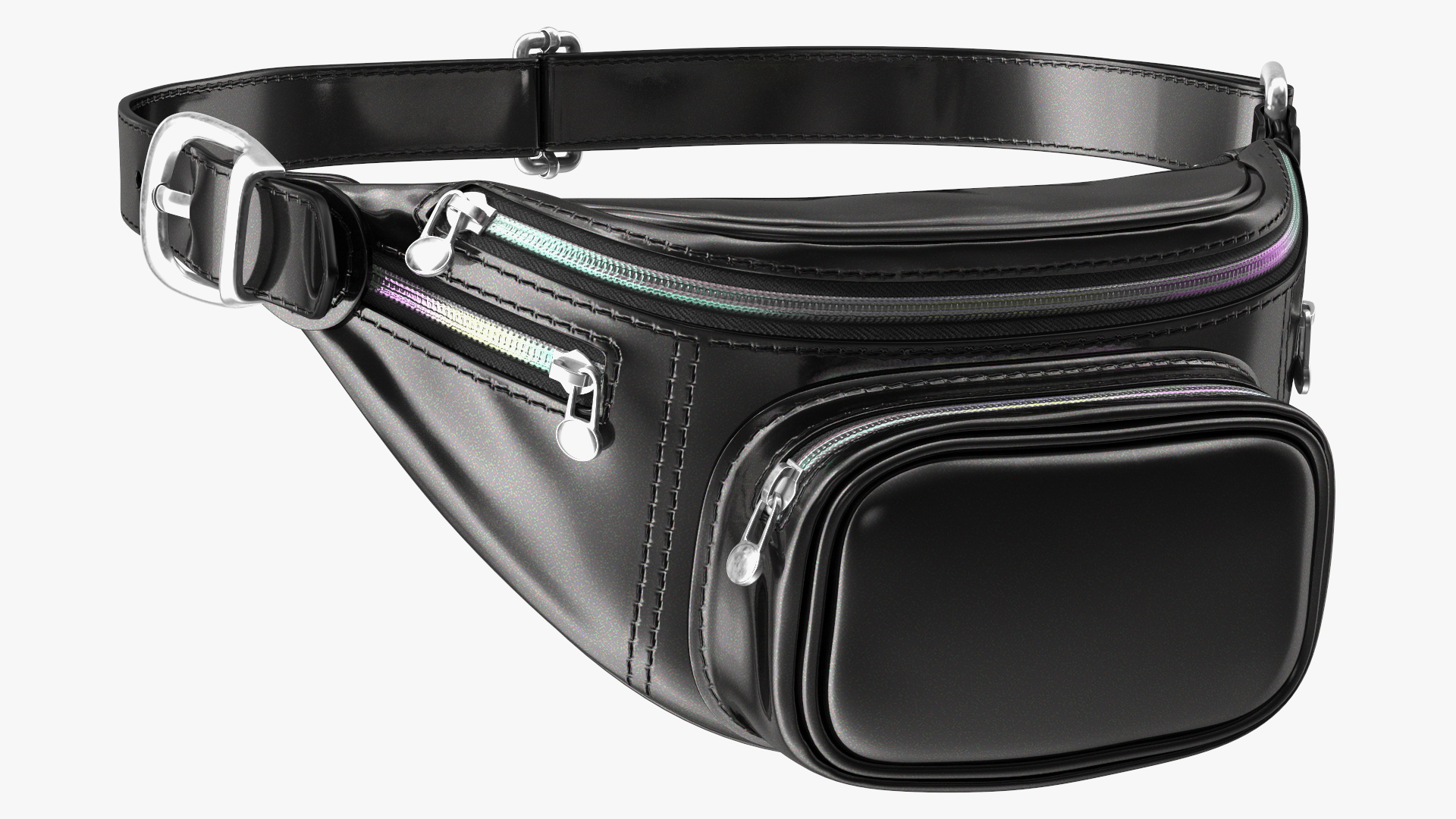 3D Waist Bag Varnished Black Leather model