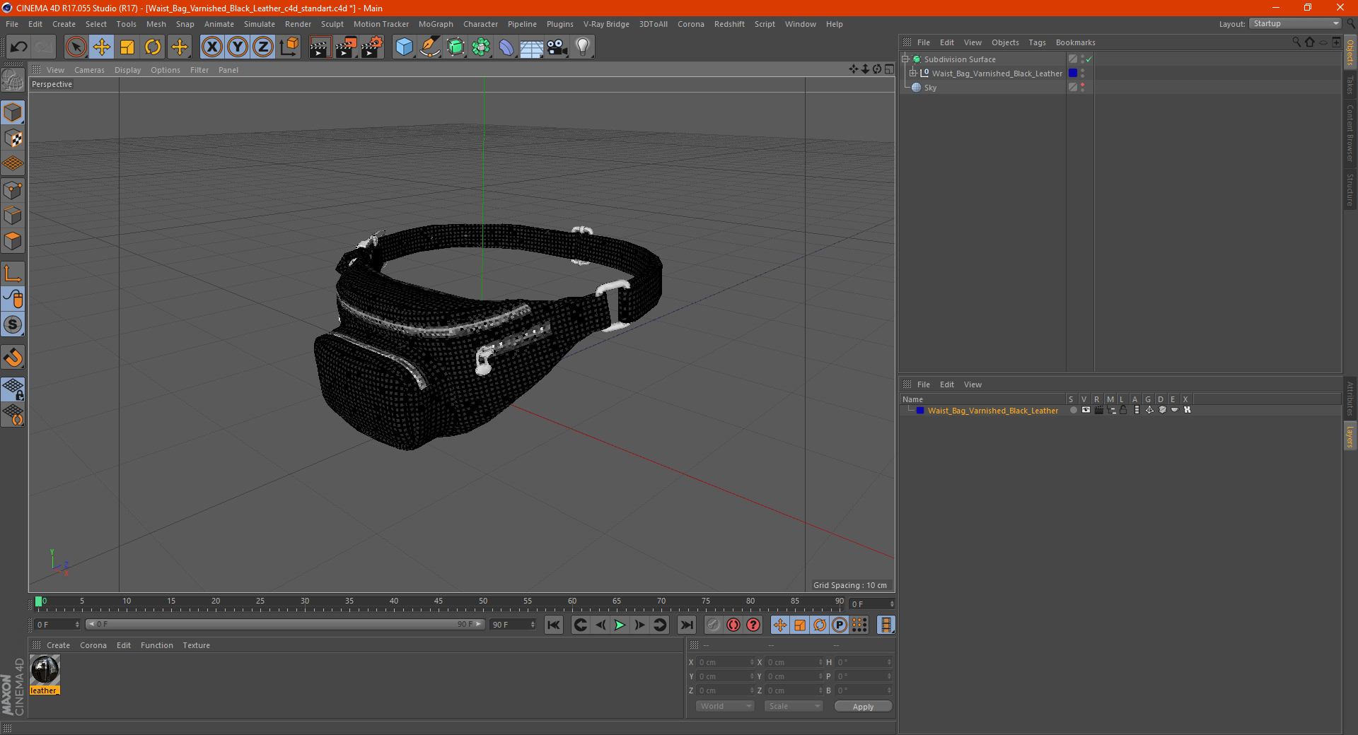 3D Waist Bag Varnished Black Leather model