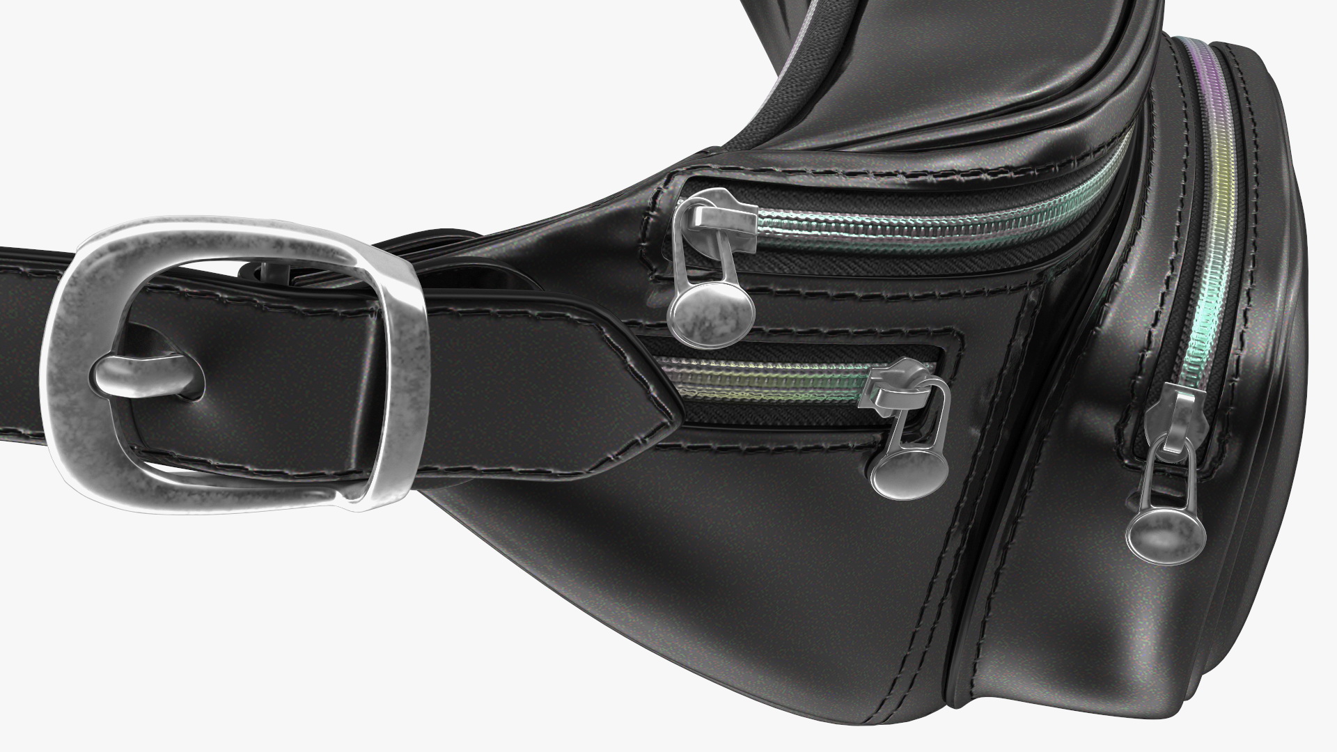 3D Waist Bag Varnished Black Leather model