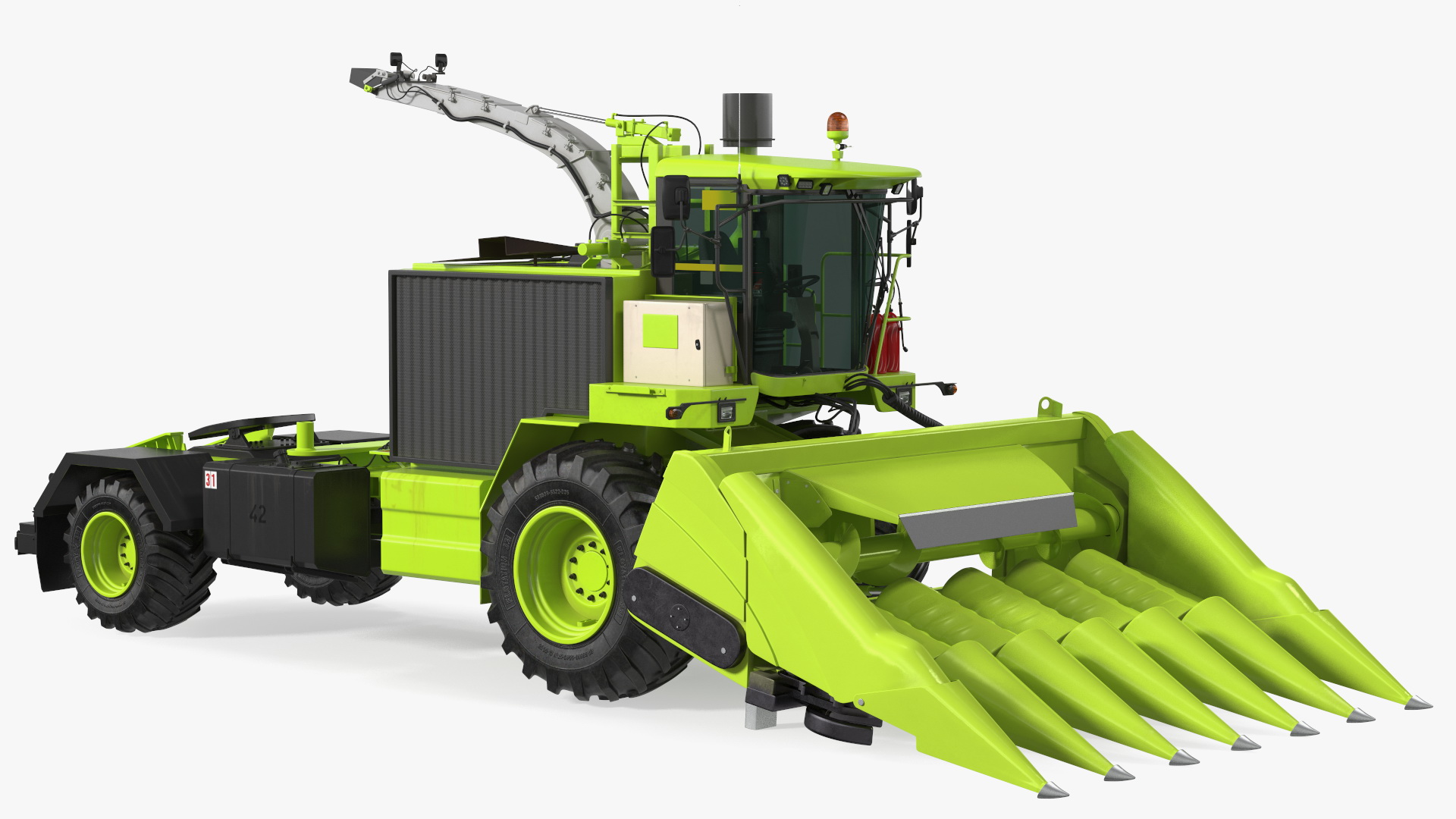 Harvester with Corn Header 6 Rows New 3D