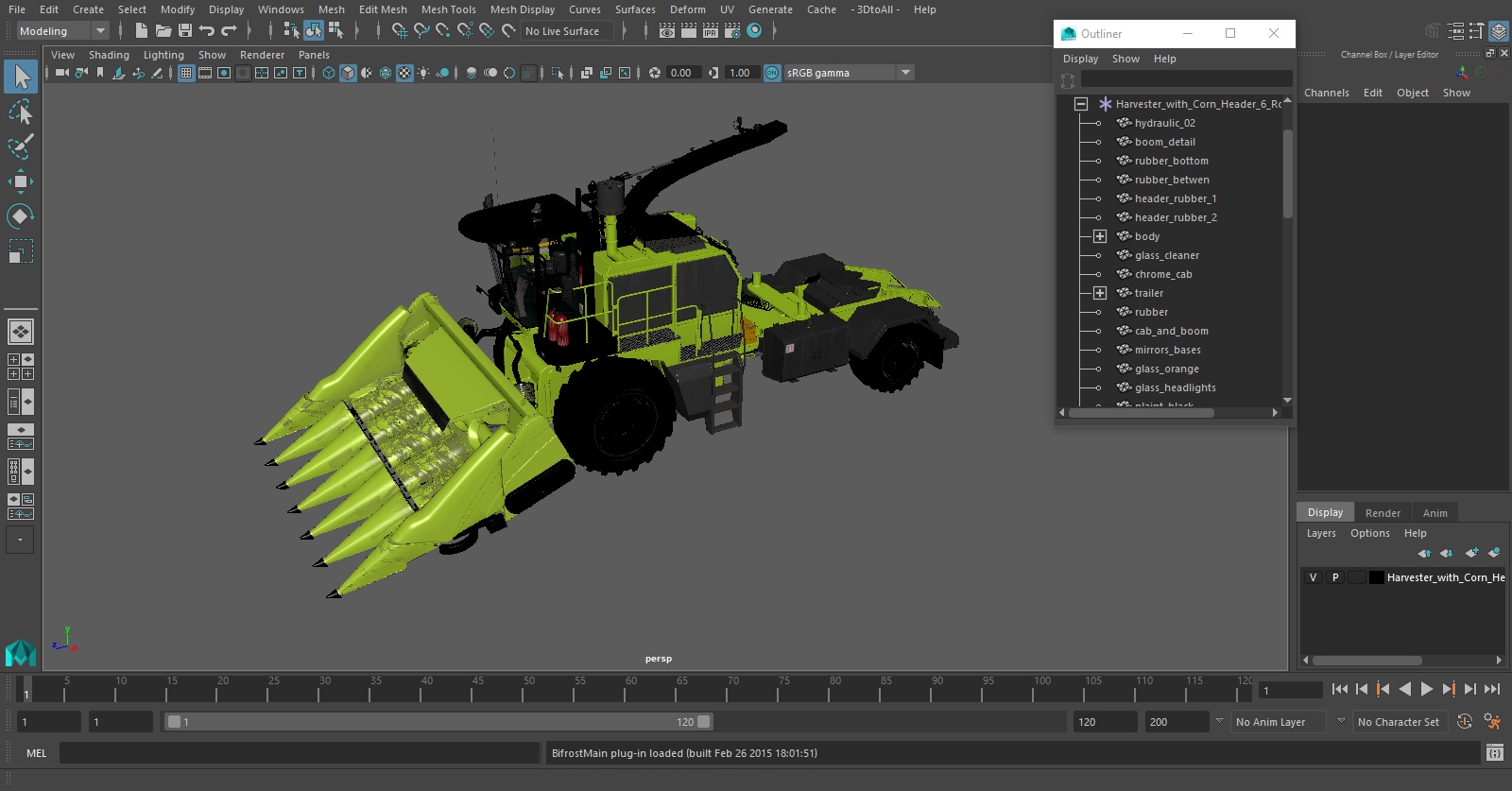 Harvester with Corn Header 6 Rows New 3D