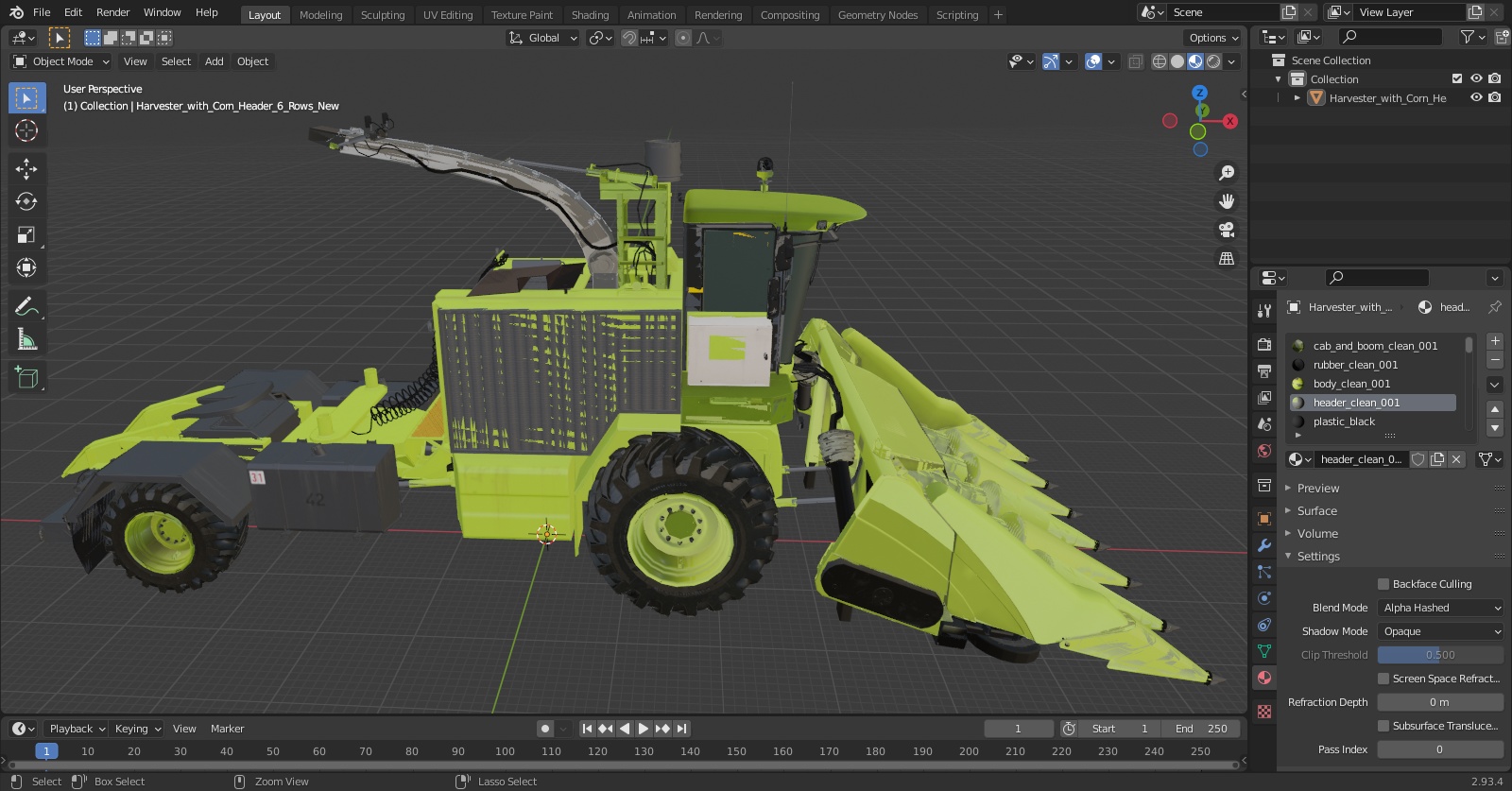 Harvester with Corn Header 6 Rows New 3D