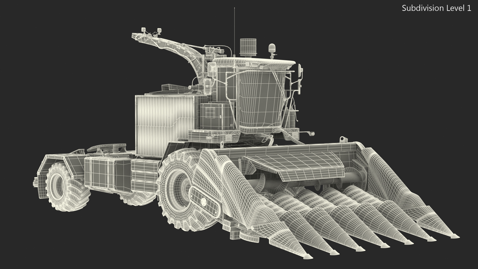 Harvester with Corn Header 6 Rows New 3D