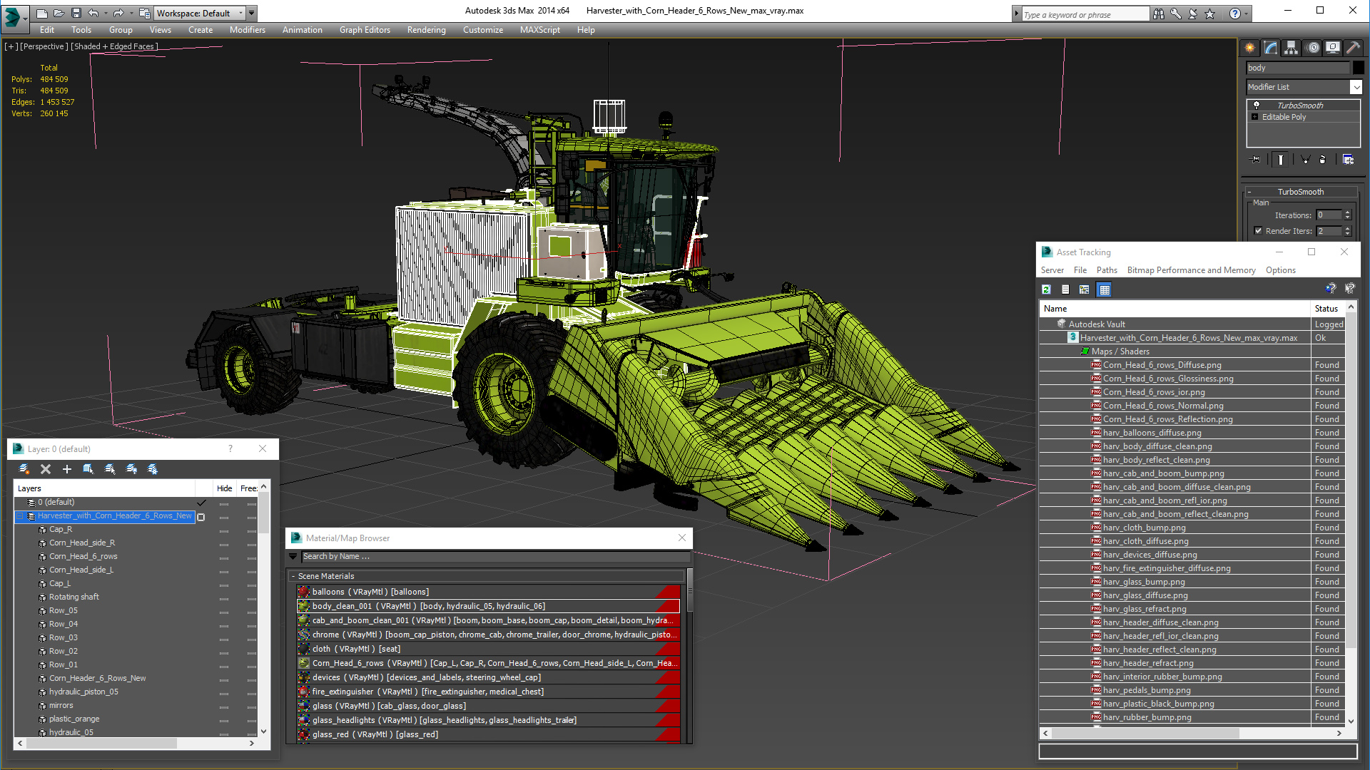 Harvester with Corn Header 6 Rows New 3D