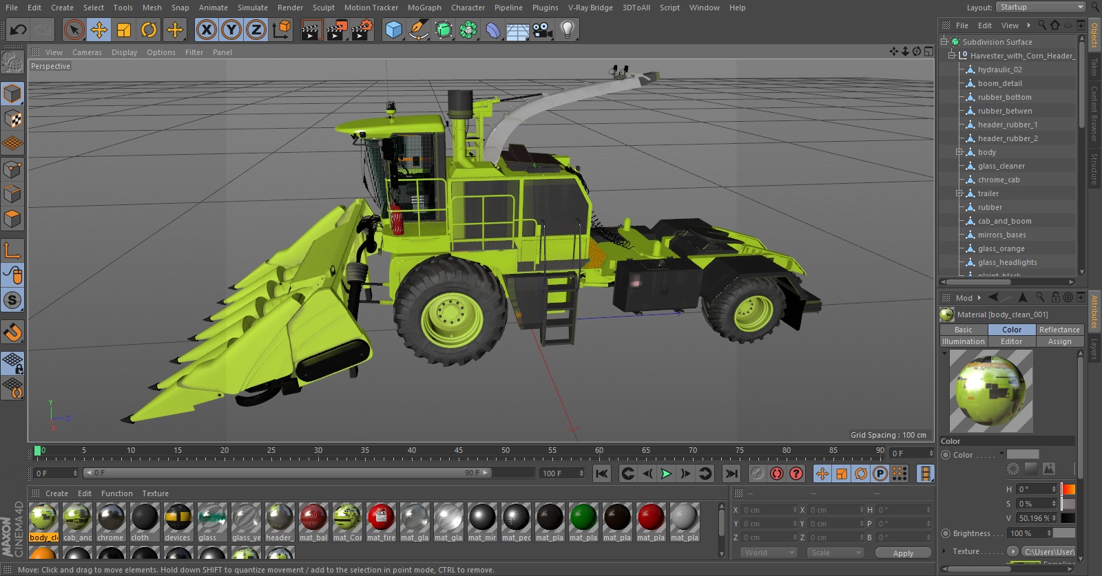 Harvester with Corn Header 6 Rows New 3D