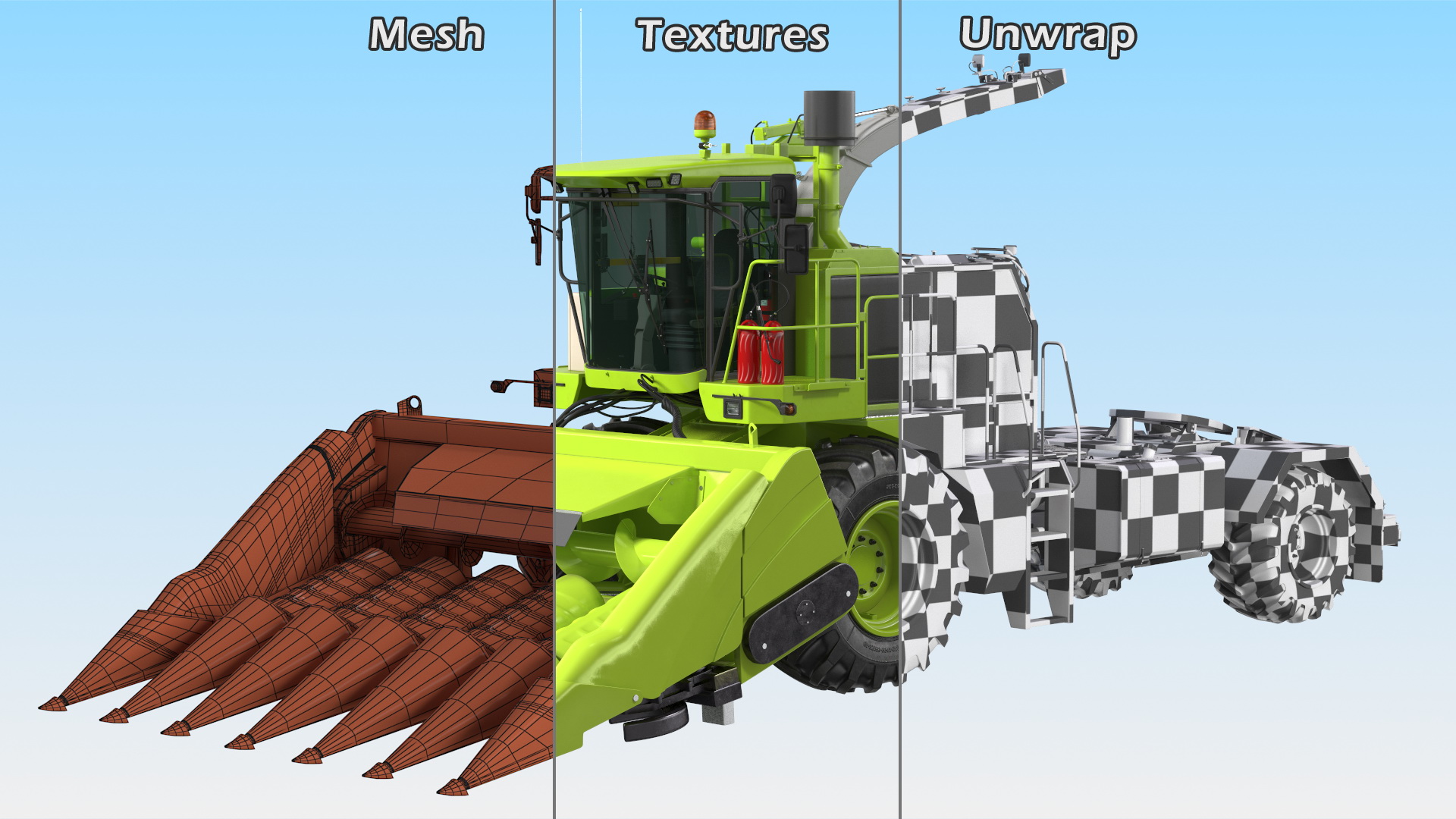 Harvester with Corn Header 6 Rows New 3D