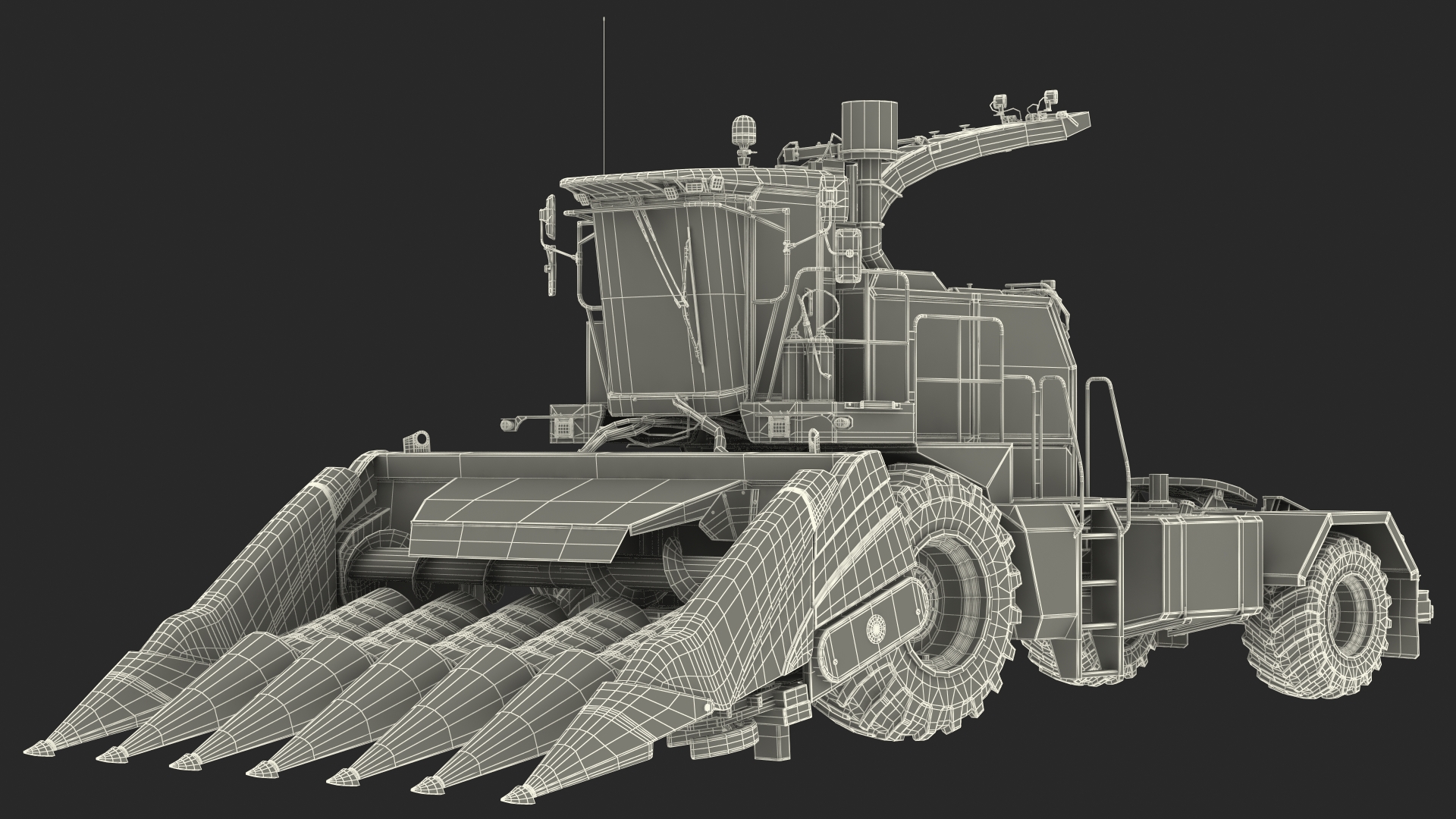Harvester with Corn Header 6 Rows New 3D