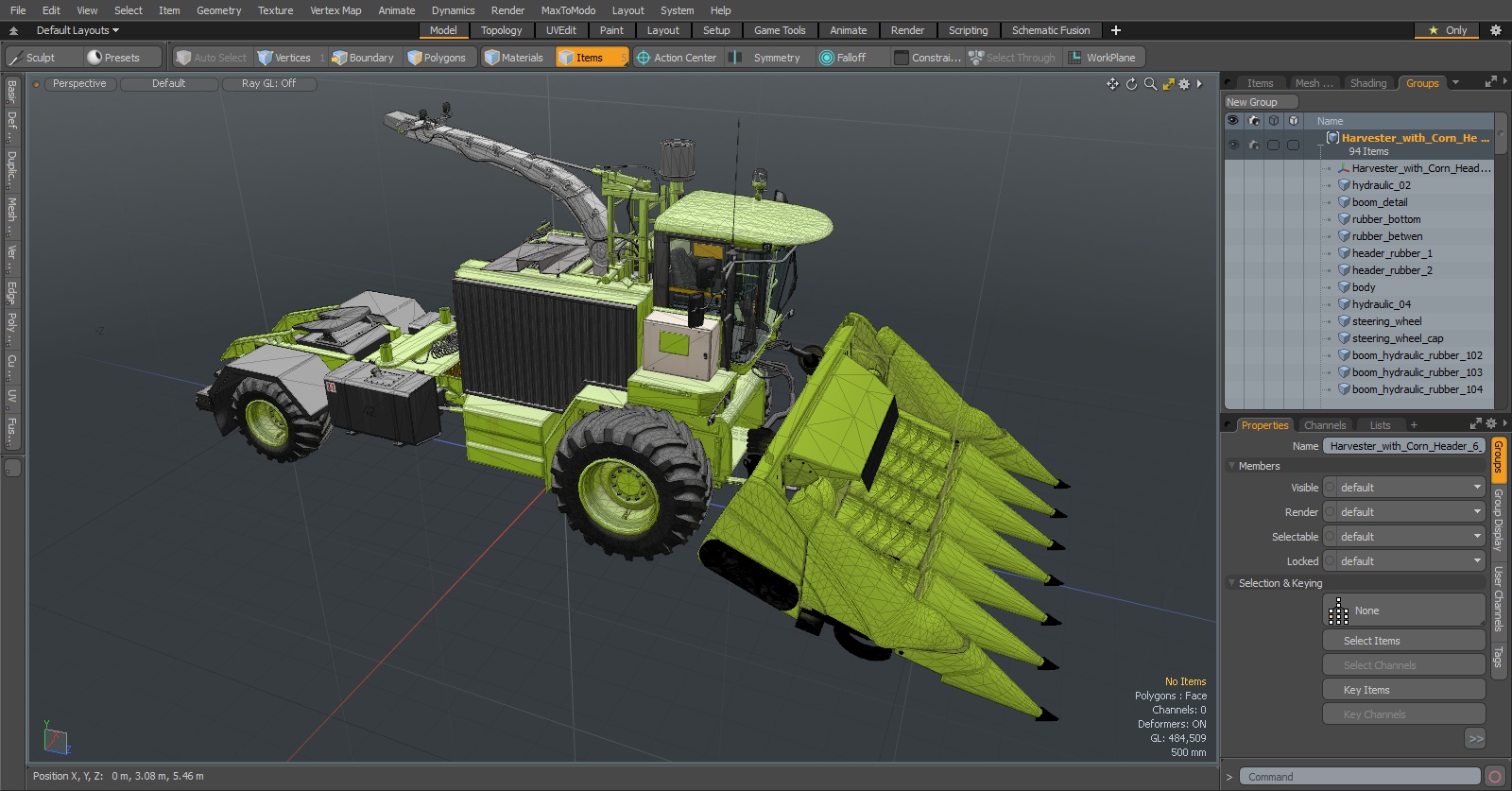 Harvester with Corn Header 6 Rows New 3D