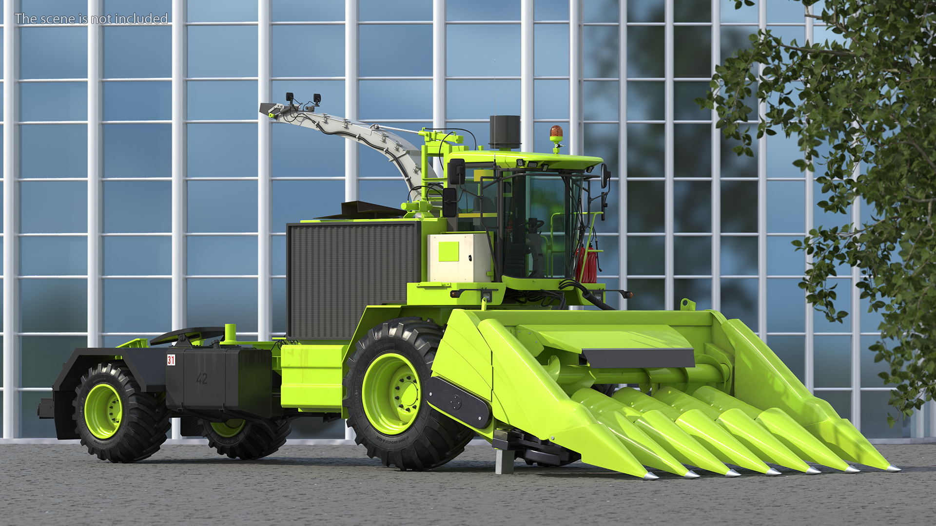 Harvester with Corn Header 6 Rows New 3D