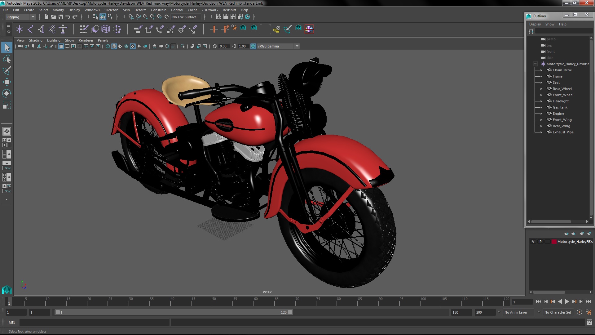 Motorcycle Harley-Davidson WLA Red 3D model