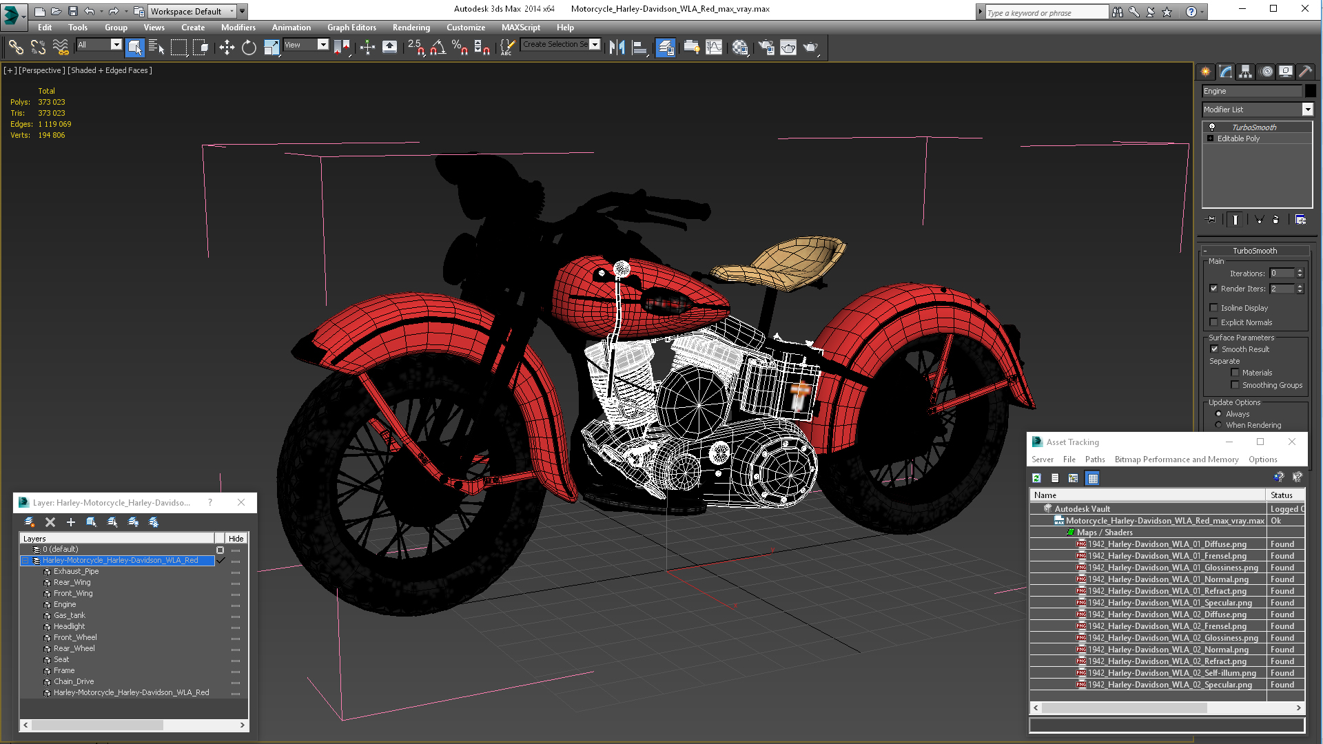 Motorcycle Harley-Davidson WLA Red 3D model