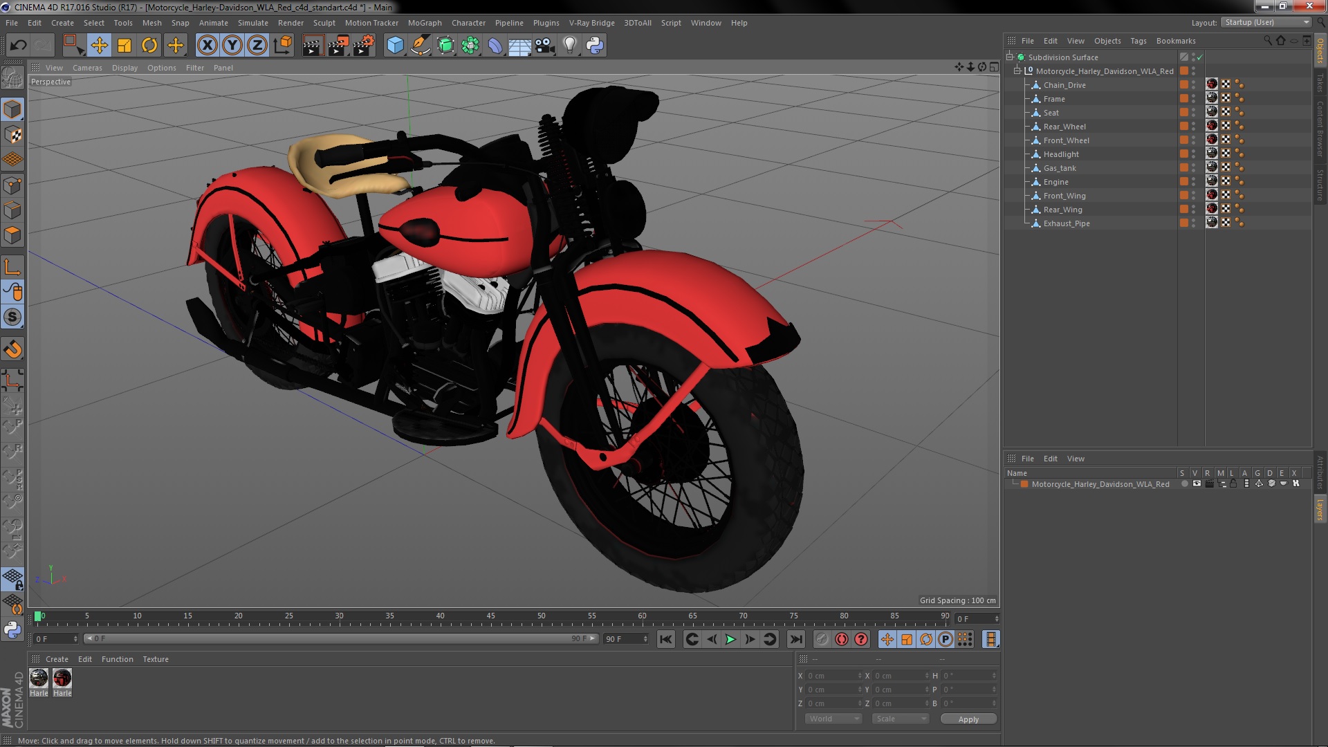 Motorcycle Harley-Davidson WLA Red 3D model