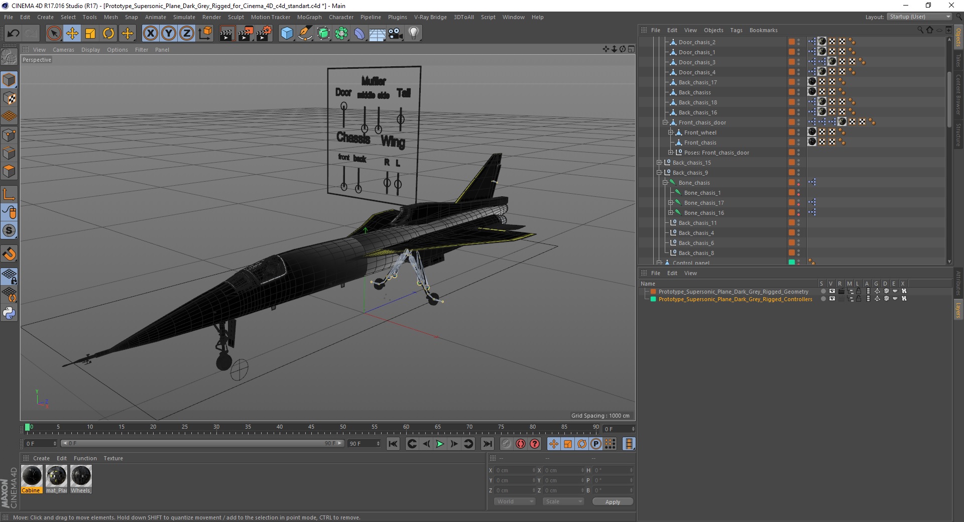 Prototype Supersonic Plane Dark Grey Rigged for Cinema 4D 3D